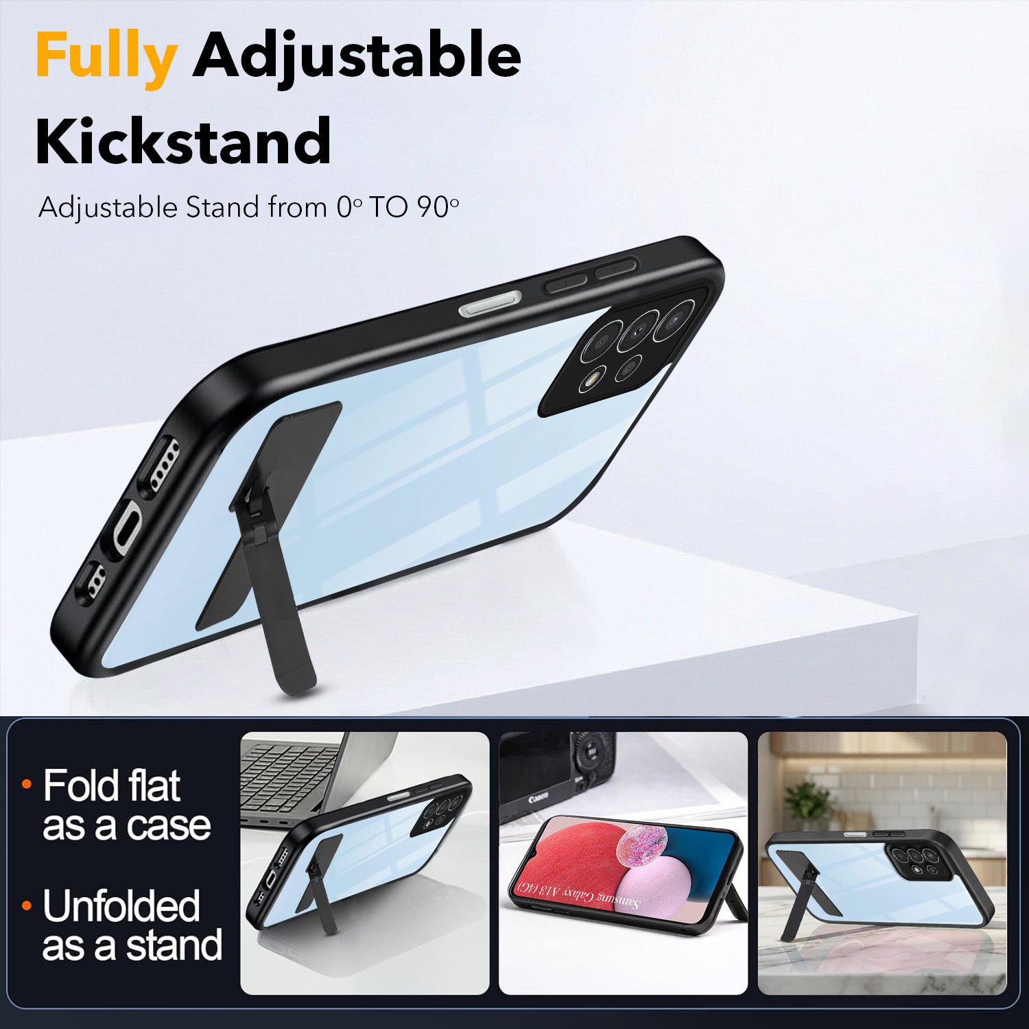 For Samsung Galaxy A13 4G Back Cover Case (Built-in Stand | Lifetime Anti Yellow | Kickstand Shockproof | Camera Protection | MagSafe Compatible)