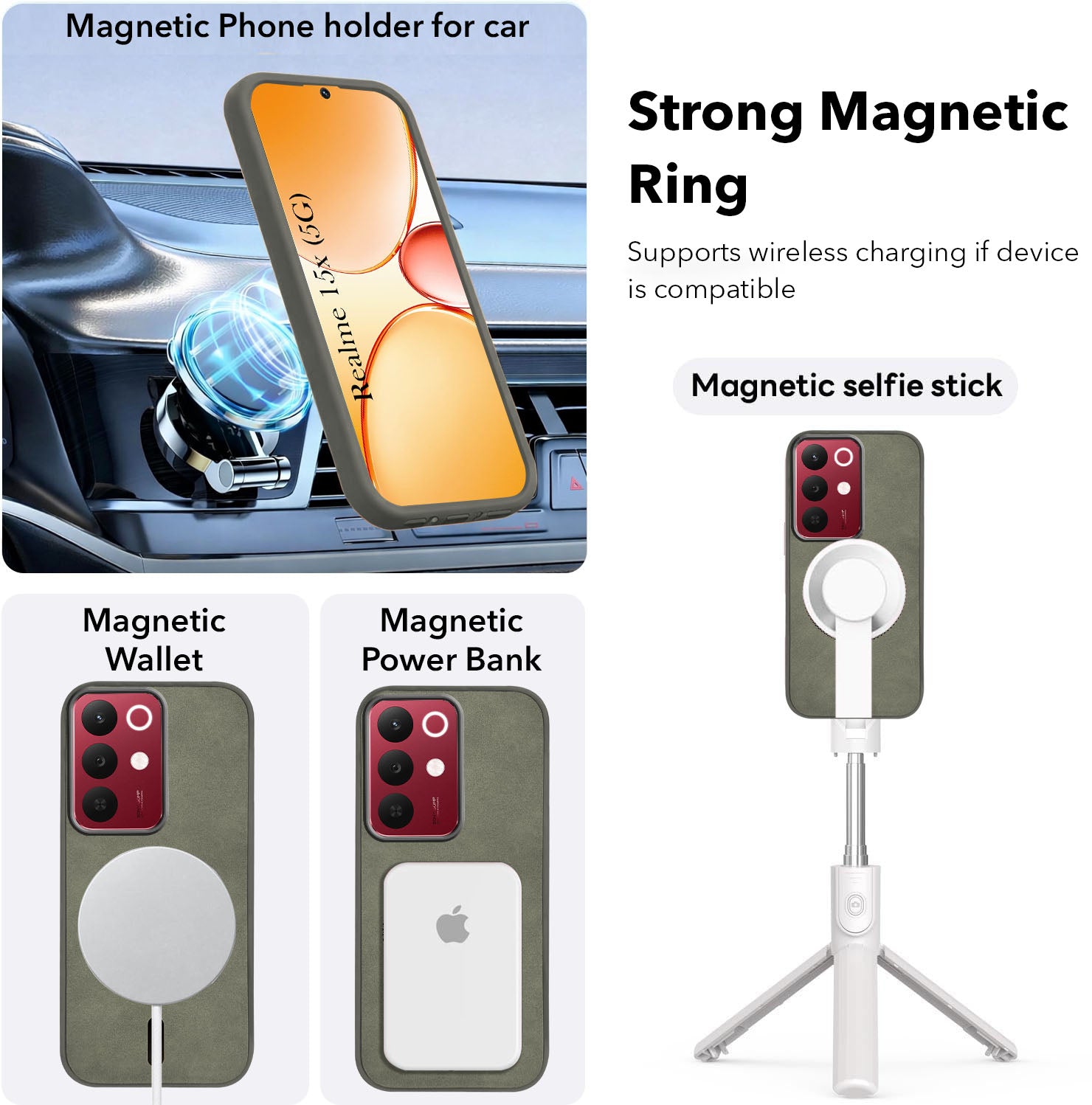 For Realme 15X Back Cover Case Leather Finish (MagSafe Compatible Wireless Charging | Soft Touch | Camera Bump Protection)
