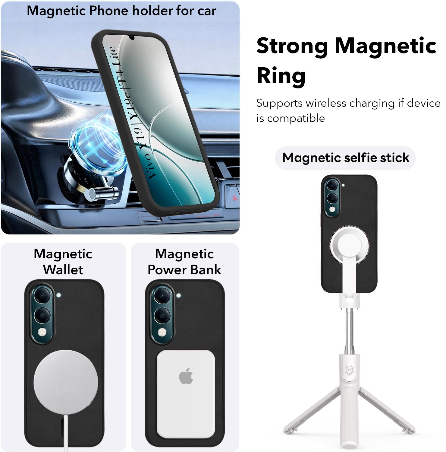 For Vivo Y19 | Vivo Y19e | Vivo T4 Lite Back Cover Case Leather Finish (MagSafe Compatible Wireless Charging | Soft Touch | Camera Bump Protection)