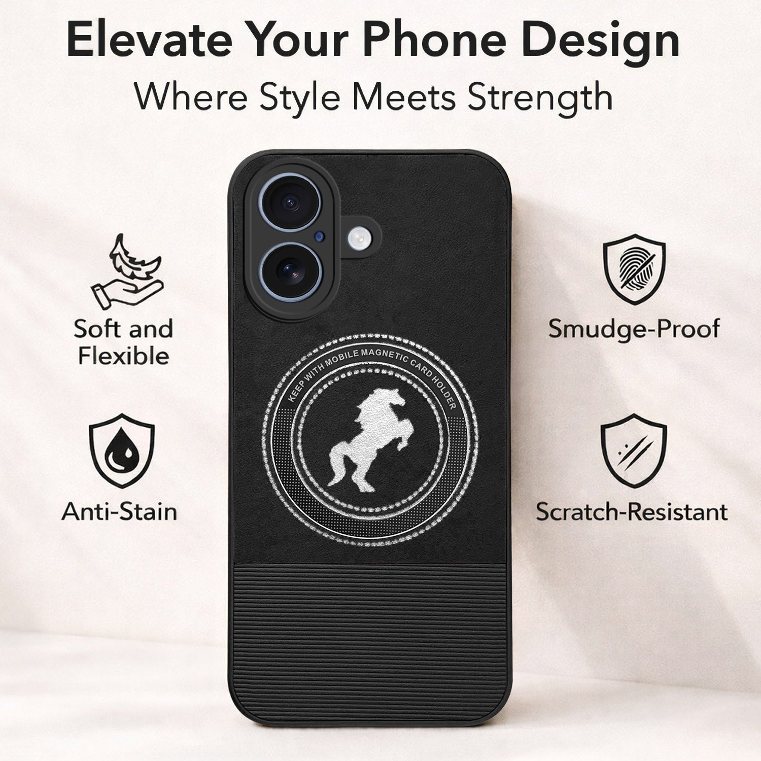 For Apple iPhone 17 Leather Finish Back Cover Case (Professional Minimalist Texture | MagSafe Compatile | Camera Protection | Sleek Sober Formal)