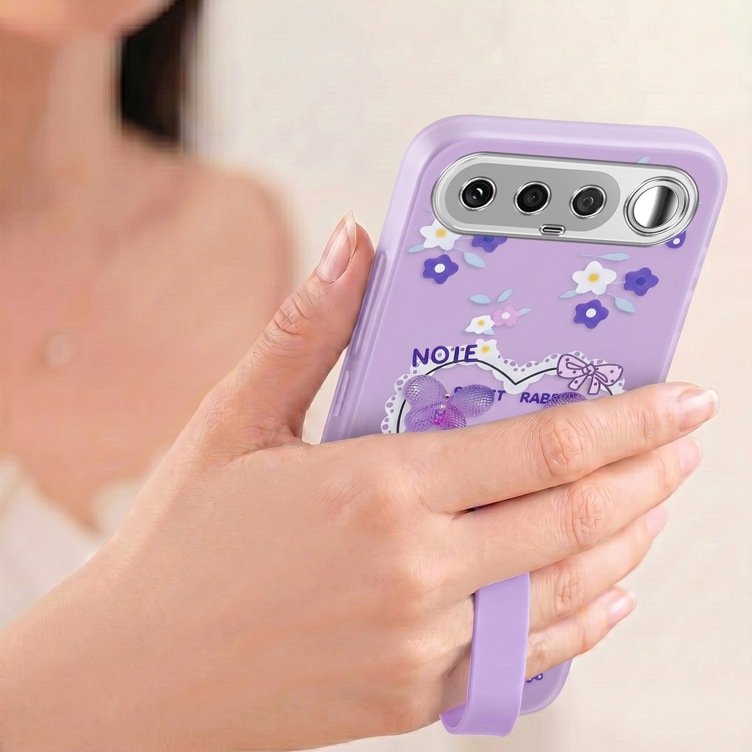 For Realme 16 Back Cover Case (3D Cute Heart Strap Holder | Camera Protection | Designer Girls Print)