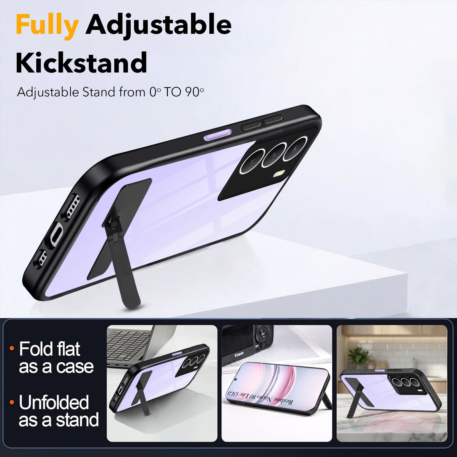 For Realme Narzo 80 Lite 5G Back Cover Case (Built-in Stand | Lifetime Anti Yellow | Kickstand Shockproof | Camera Protection | MagSafe Compatible)