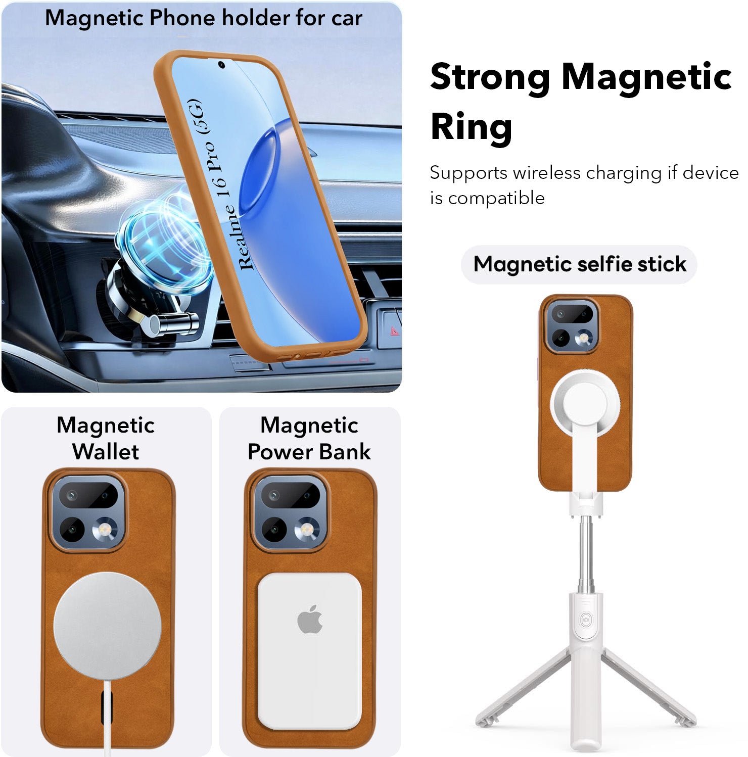 For Realme 16 Pro Back Cover Case Leather Finish (MagSafe Compatible Wireless Charging | Soft Touch | Camera Bump Protection)