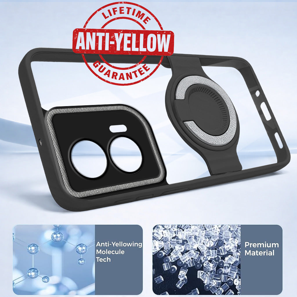 For Motorola Moto Edge 50 Fusion Back Cover Case with stand (Built-in Ring Holder Kickstand | Lifetime Anti Yellow | Camera Protection)