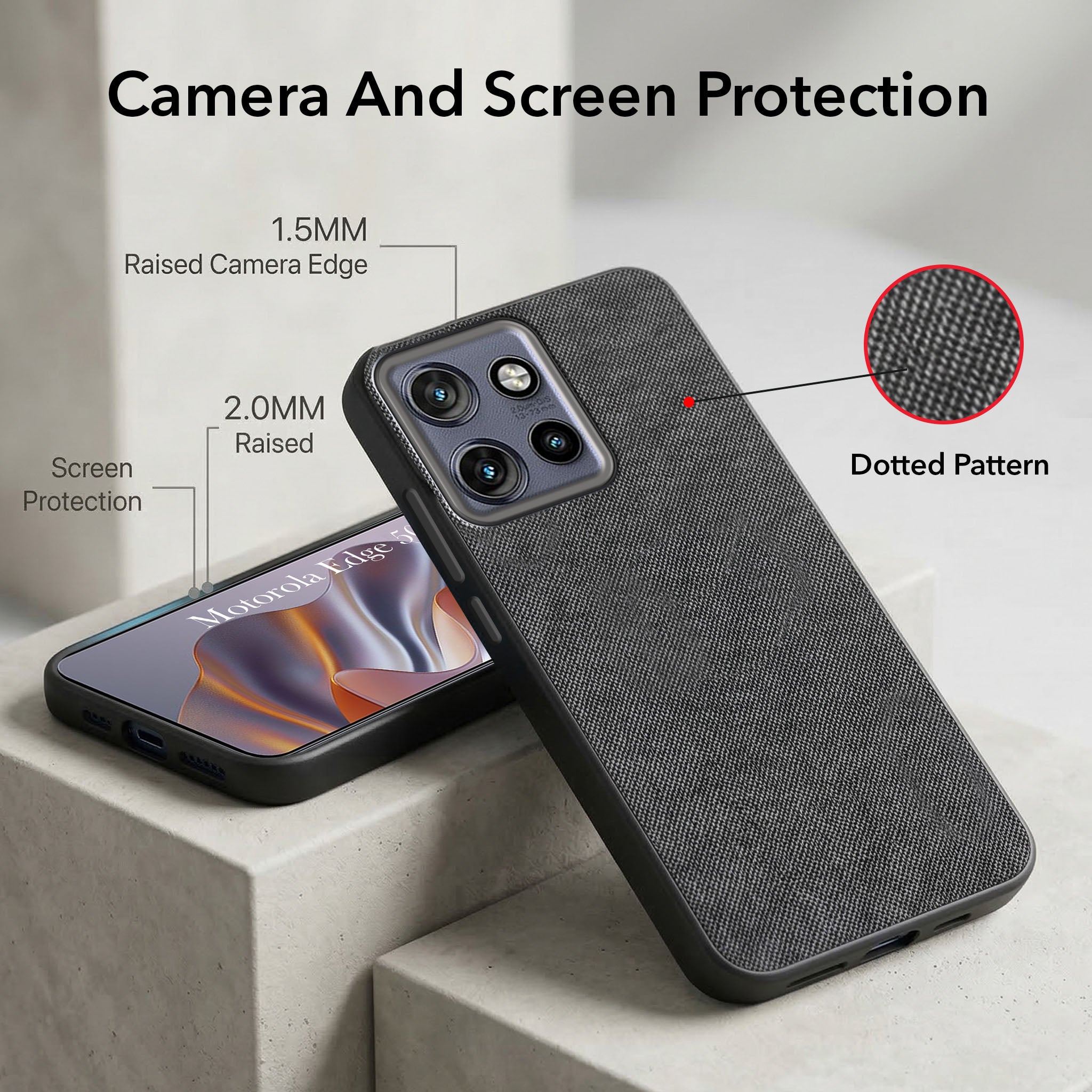 For Motorola Moto Edge 50 Neo Combo with Back Cover and 9H Tempered Glass (Textured Grip Design | Micro-Fiber Cloth Inside | Oleophobic Coating Screen Glass)
