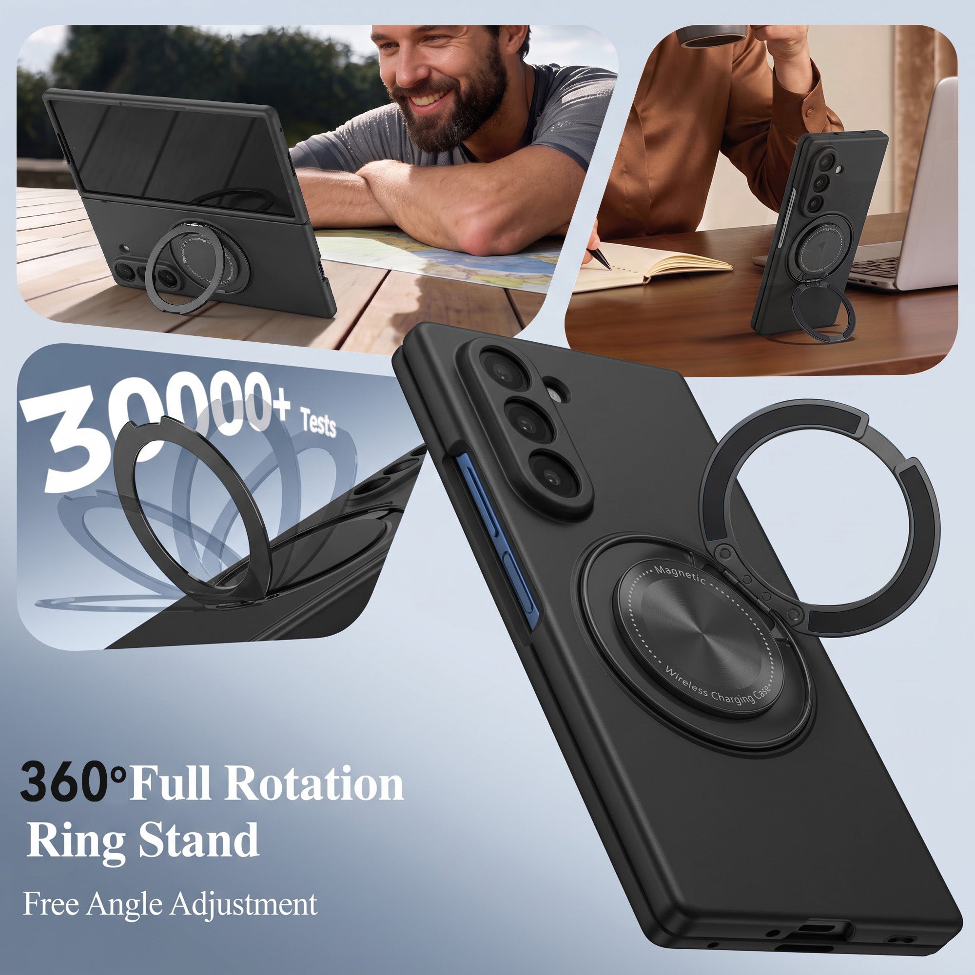 For Samsung Galaxy Z Fold 7 Back Cover Case (360° Rotating Kickstand Ring | Shockproof Camera Protection | Magnetic MagSafe Wireless Charging Support)