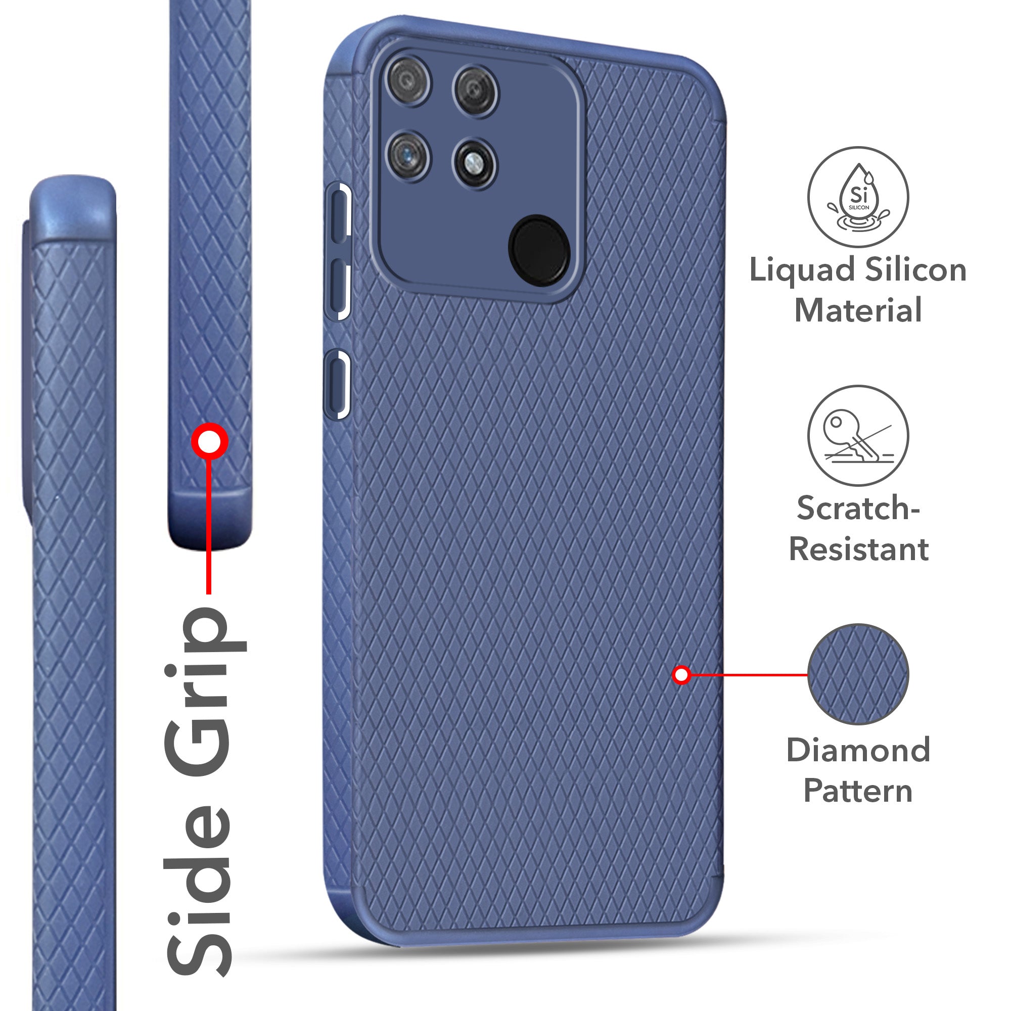 For Realme Narzo 50A Back Cover Case Liquid Silicone (Camera Protection | Side Grip Texture | Soft and Flexible)