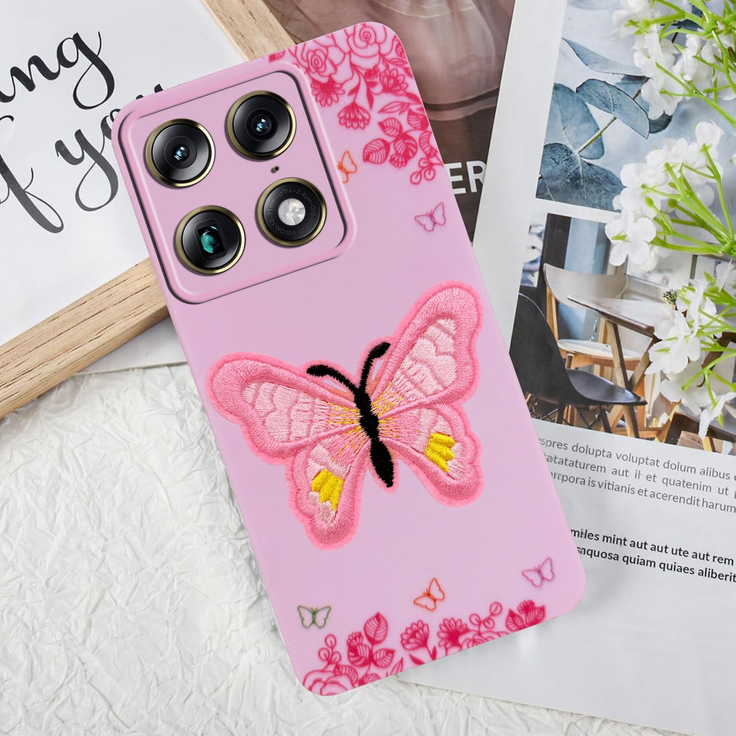 For Motorola Moto Signature 5G Back Cover Case (Soft Butterfly Embroidery | Women Teen Girls | Camera Protection| Matte Silicone)