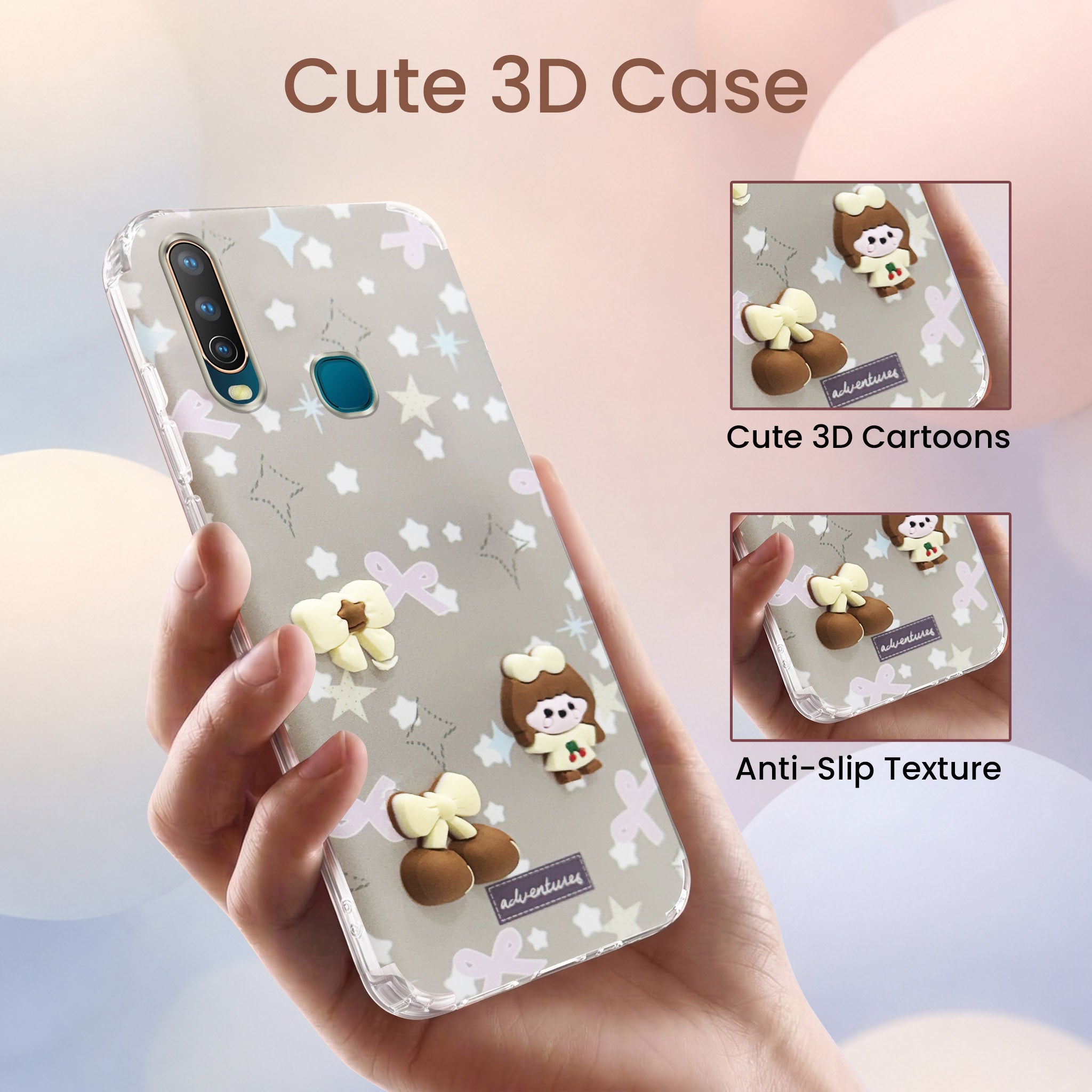 For Vivo U10 Back Cover Case (3D Cute Cartoons | Hard Back Side Soft | Matte Premium Finish | HD Printing)