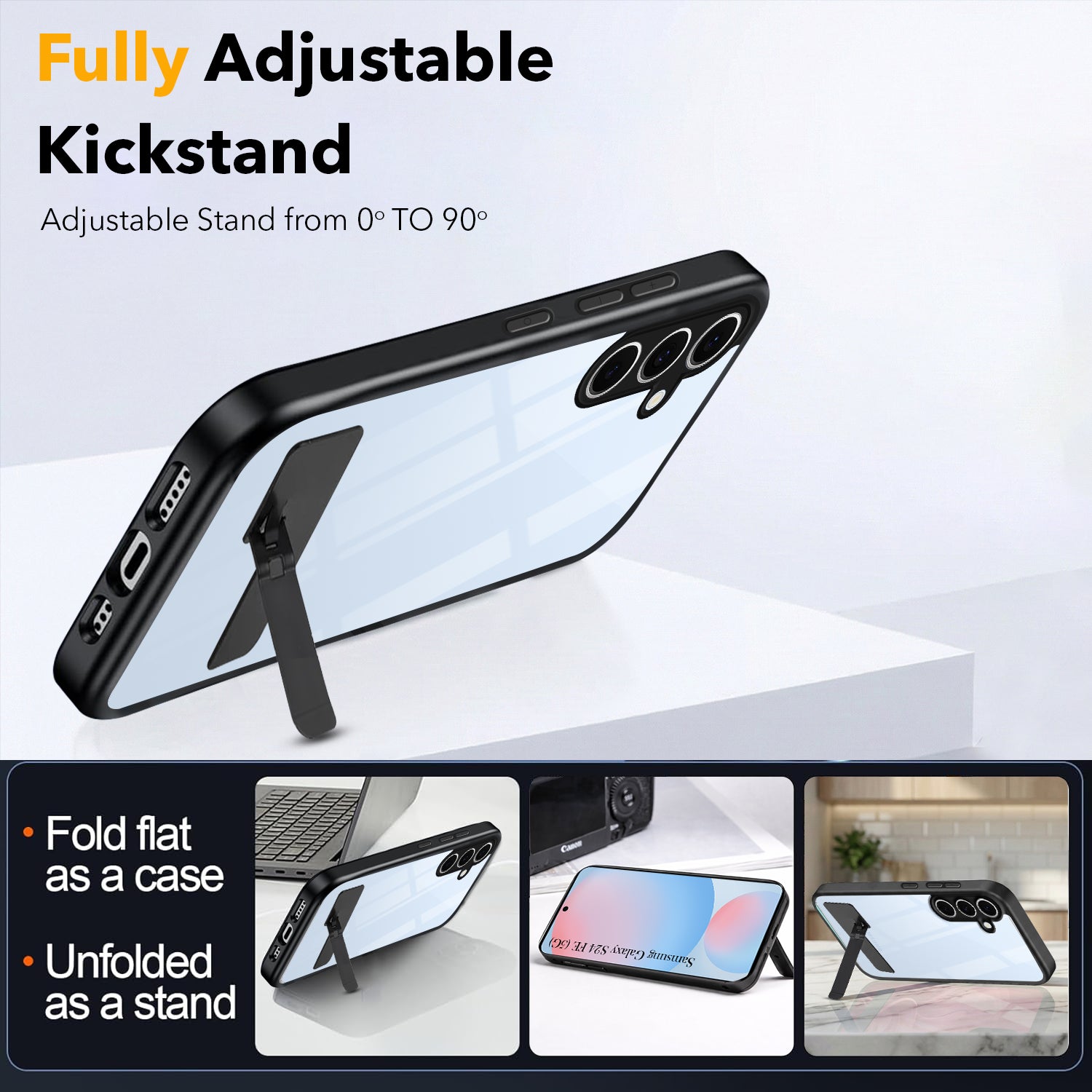 For Samsung Galaxy S24 FE Back Cover Case (Built-in Stand | Lifetime Anti Yellow | Kickstand Shockproof | Camera Protection | MagSafe Compatible)