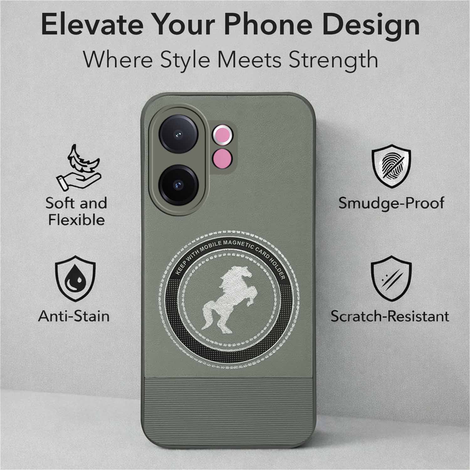 For Vivo V60e Back Cover Case PU Leather Finish (Professional Minimalist Texture | MagSafe Compatile | Camera Protection | Sleek Sober Formal)