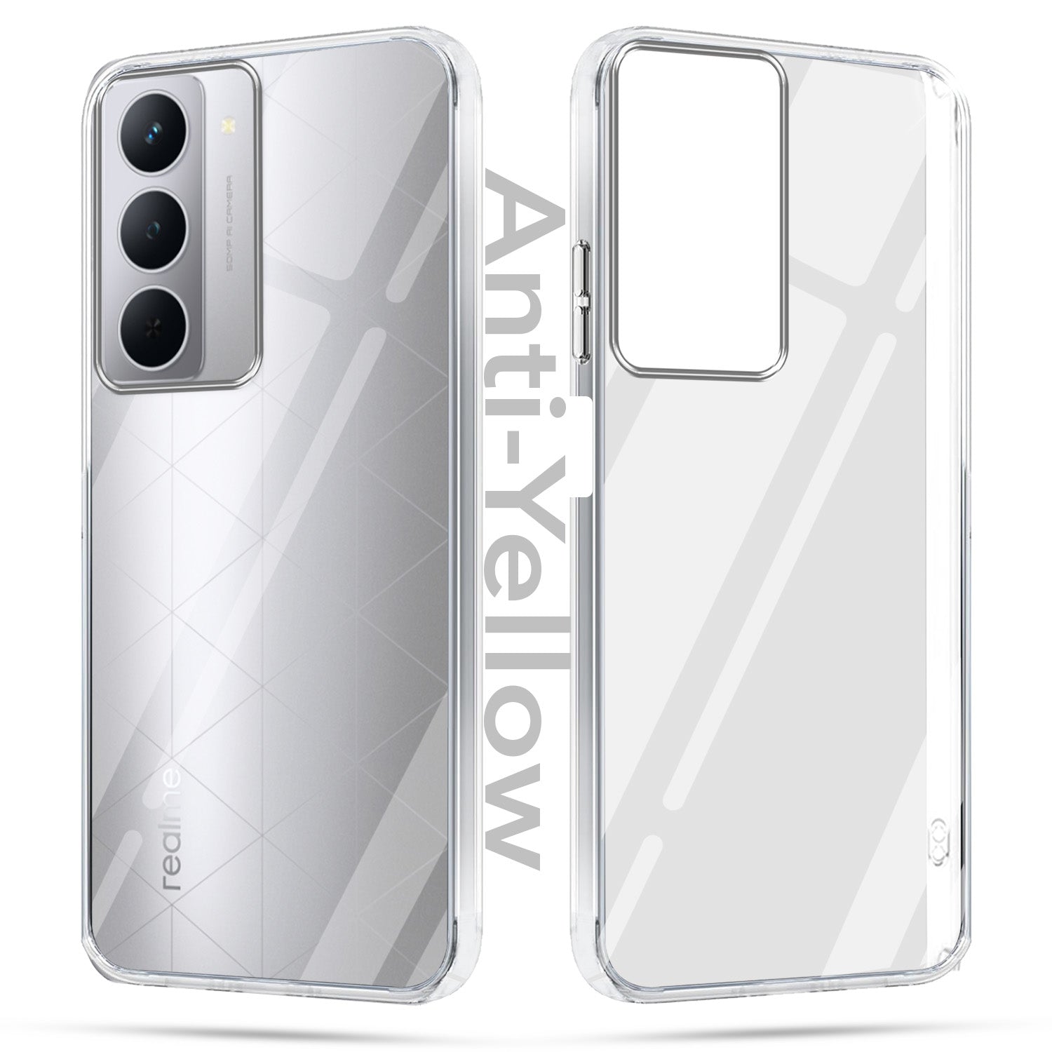 For Realme P3x Combo with Back Cover and 9H Tempered Glass (Lifetime Anti-Yellow | Sleek Hard Crystal | Oleophobic Coating Screen Glass)