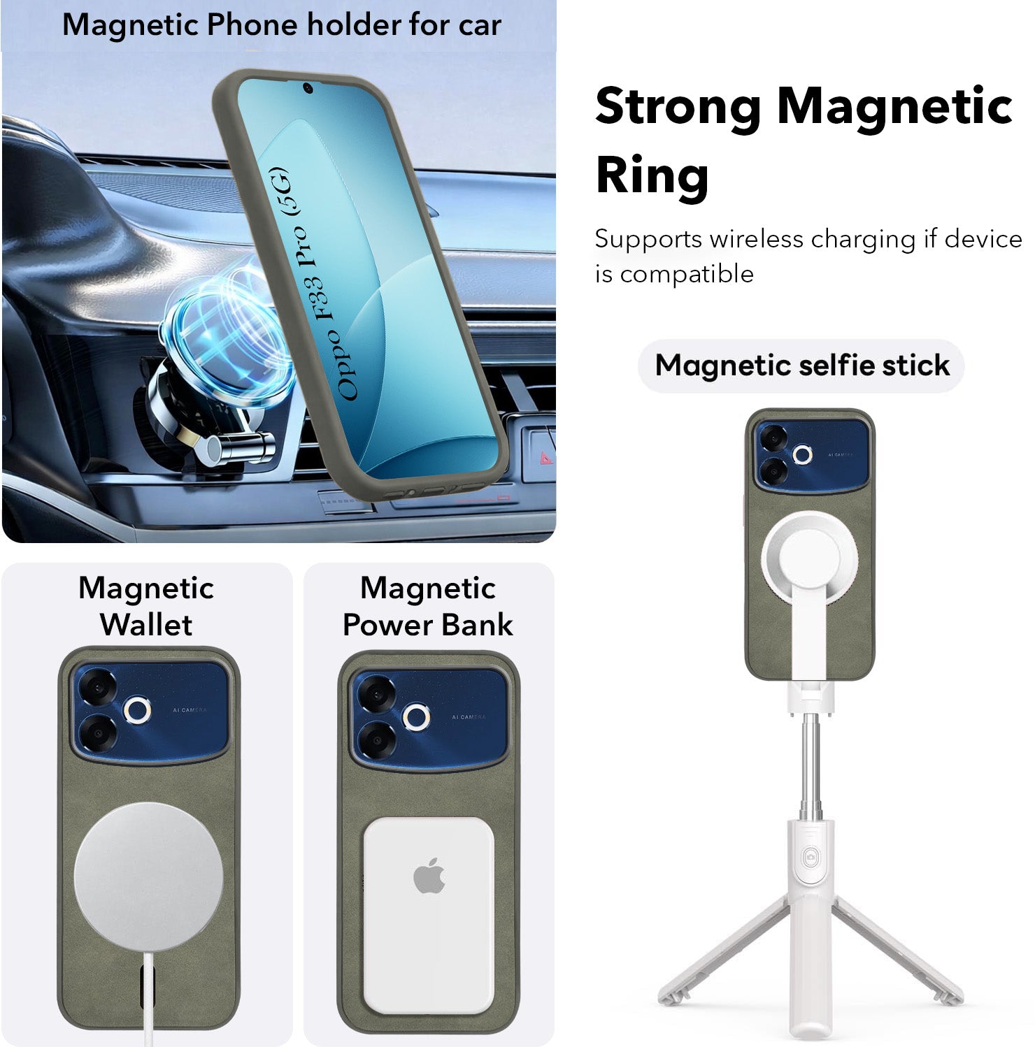 For Oppo F33 Pro 5G Back Cover Case Leather Finish (MagSafe Compatible Wireless Charging | Soft Touch | Camera Bump Protection)
