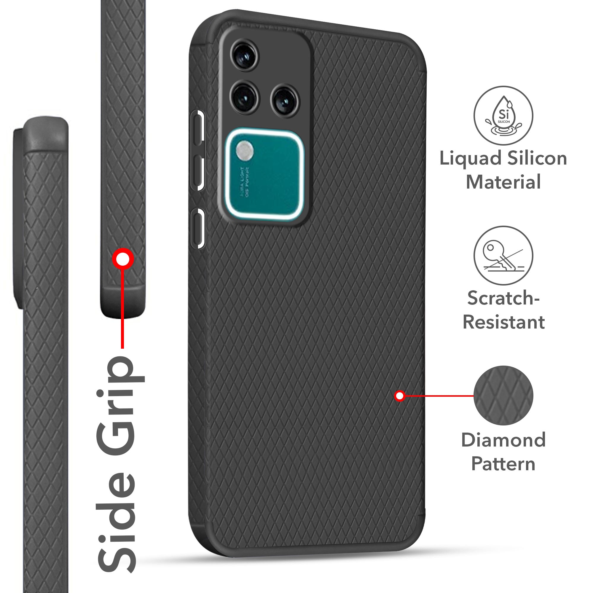 For Vivo V30 | Vivo V30 Pro 5G  Back Cover Case (Liquid Silicone | Side Grip | Camera Protection)