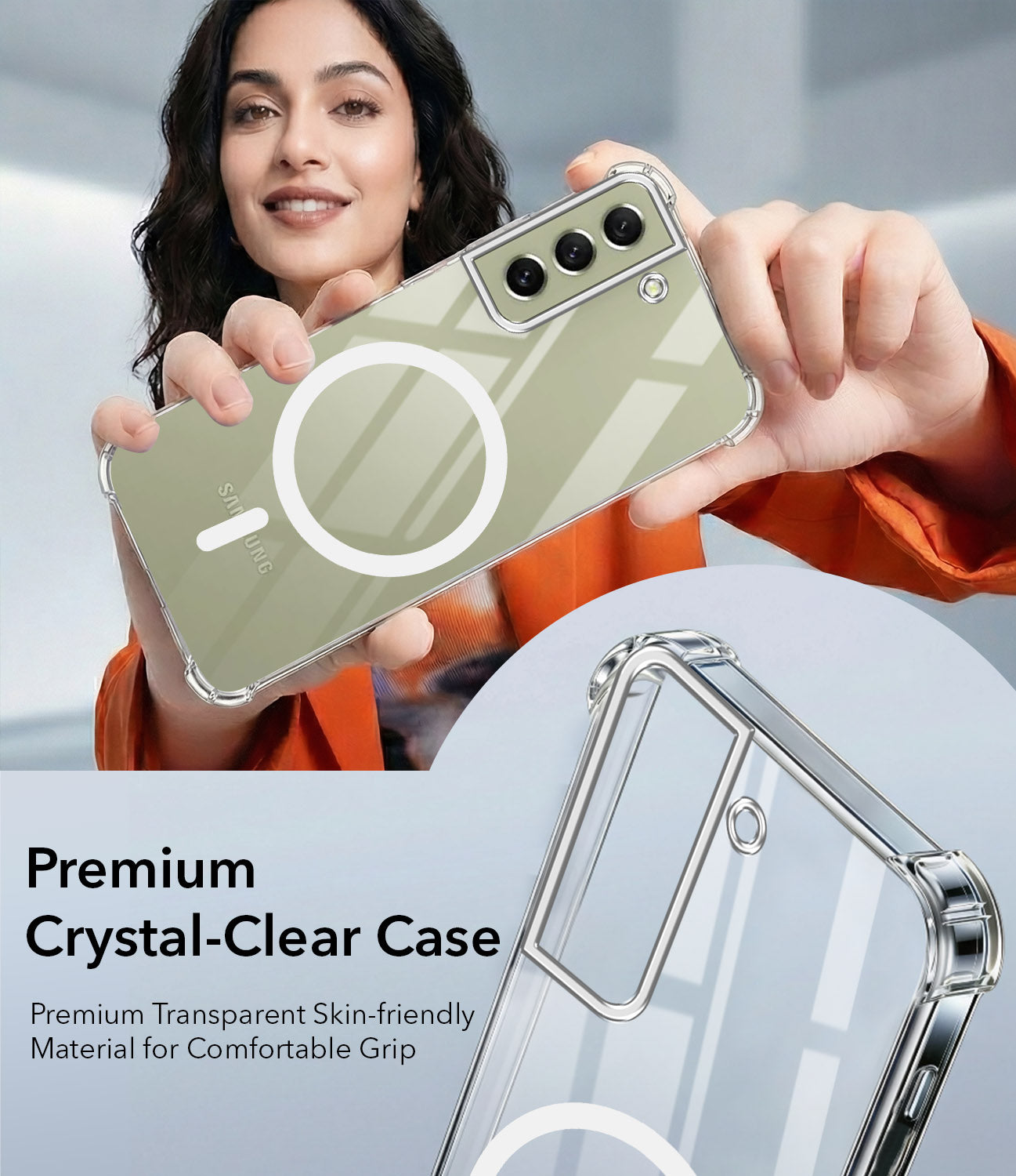 For Samsung Galaxy S21 FE 5G Back Cover Shockproof Crystal-Clear (Magsafe Wireless Support | Drop & Camera Protection | Hard Polycarbonate)