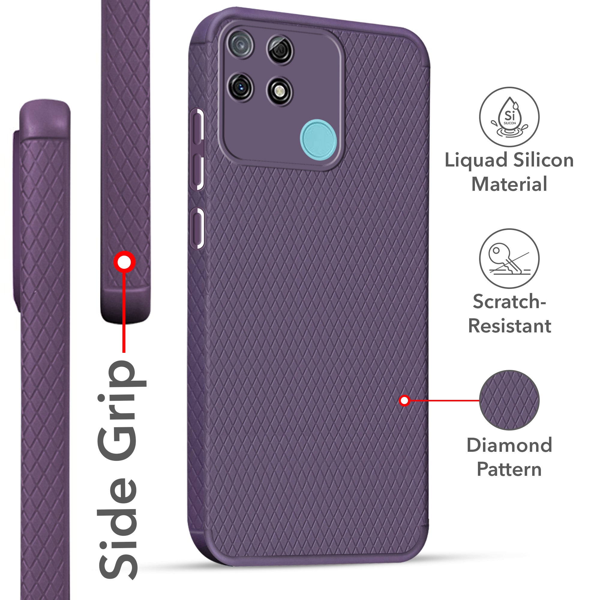 For Realme Narzo 30A Back Cover Case Liquid Silicone (Camera Protection | Side Grip Texture | Soft and Flexible)