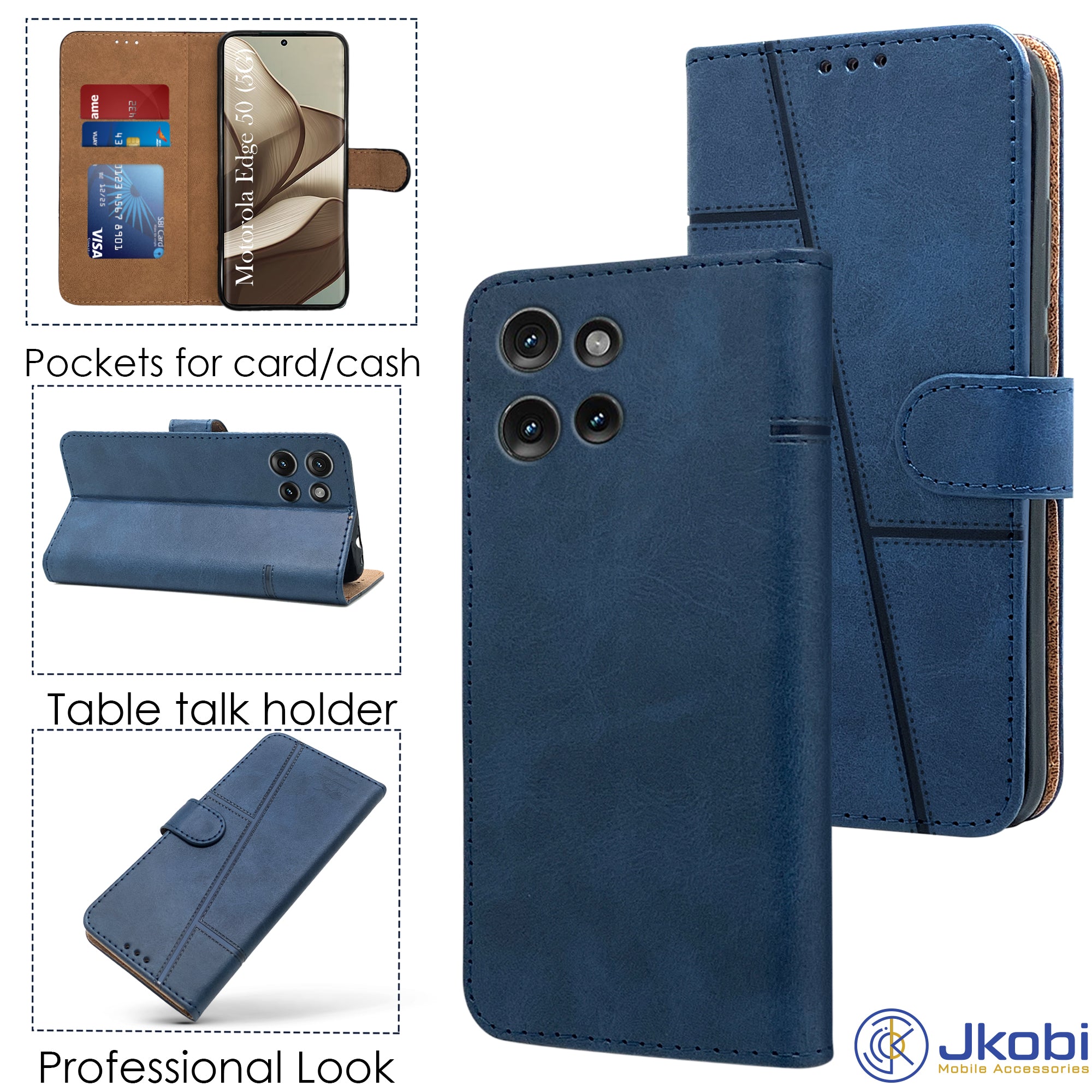For Motorola Moto Edge 50 5G Flip Cover Case ( Stitched Leather with Magnetic Closure)