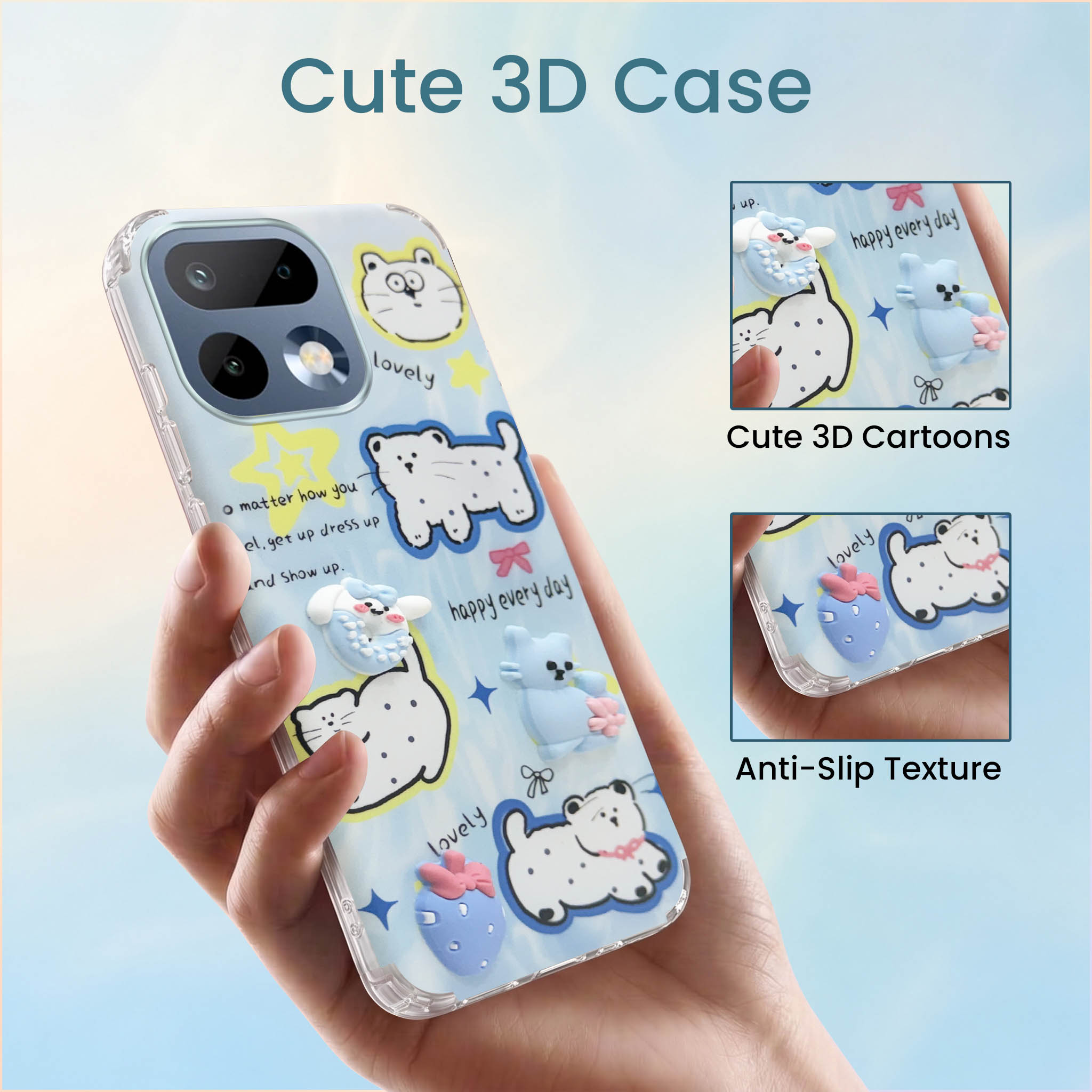 For Realme 16 Pro Back Cover Case (3D Cute Cartoons | Hard Back Side Soft | Matte Premium Finish | HD Printing)