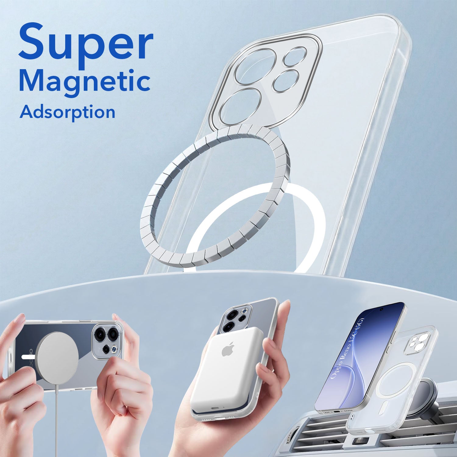 For Oppo Reno 15c Back Cover Case Lifetime Anti-Yellow MagSafe Compatible Clear (Sleek Hard Crystal | Shockproof and Camera Protection)