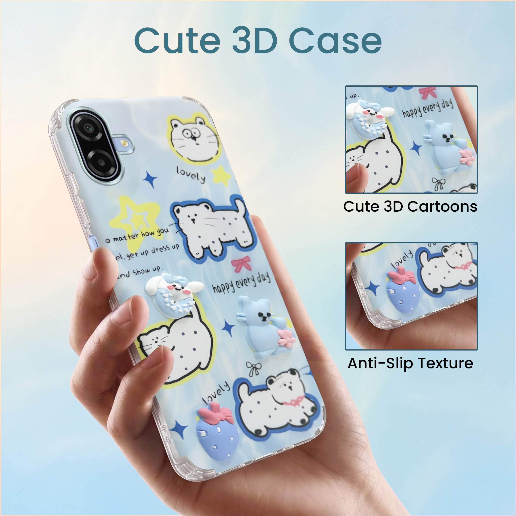 For Samsung Galaxy A07 5G | F70e 5G Back Cover Case (3D Cute Cartoons | Hard Back Side Soft | Matte Premium Finish | HD Printing)