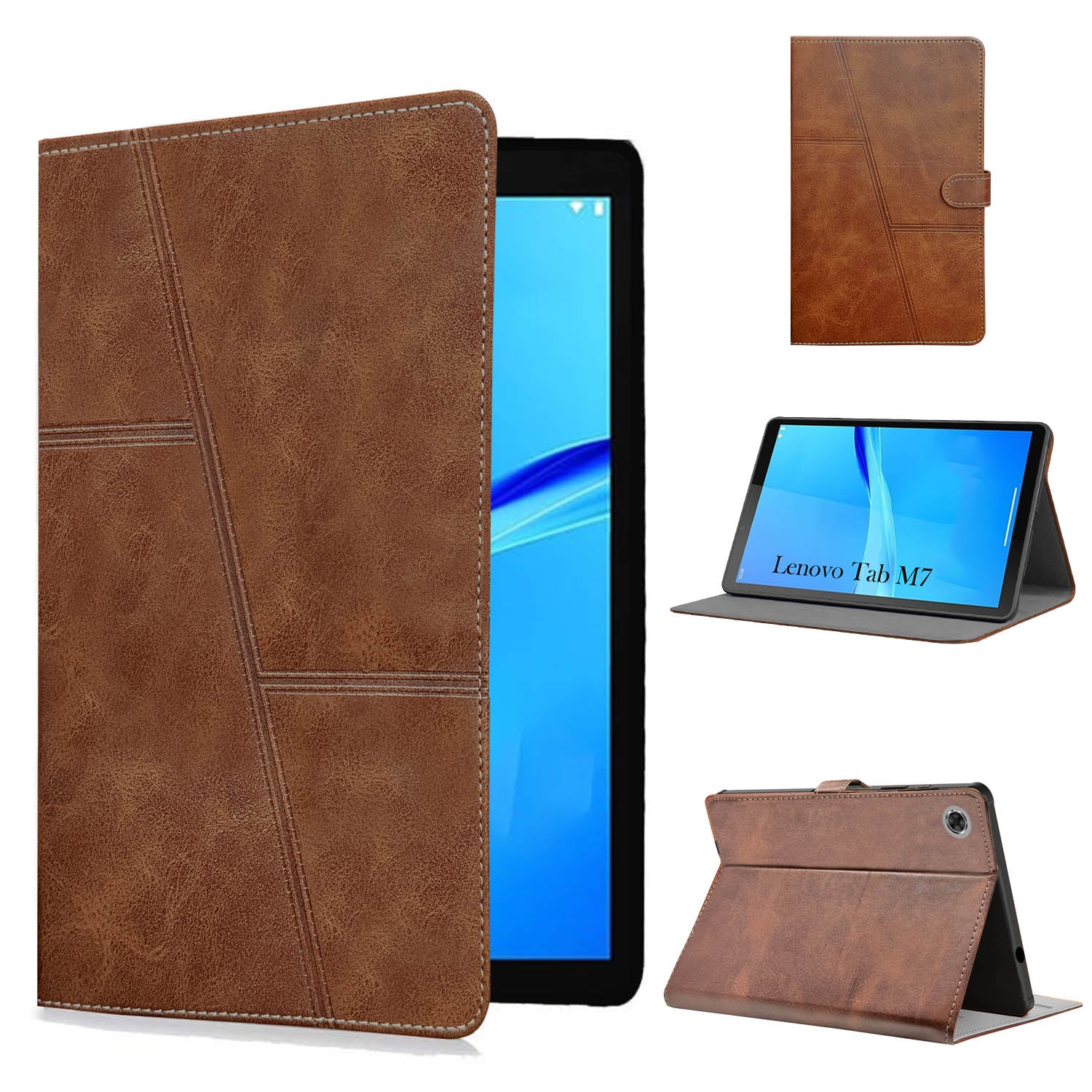For Flip Cover Folio Case  Lenovo Tab M7 (TB-7305F, TB-7305X, TB-7305I) 7 Inch (PU Leather | Multi-Angle Smart Stand | Card Storage Slots | Silicone Back Pouch)