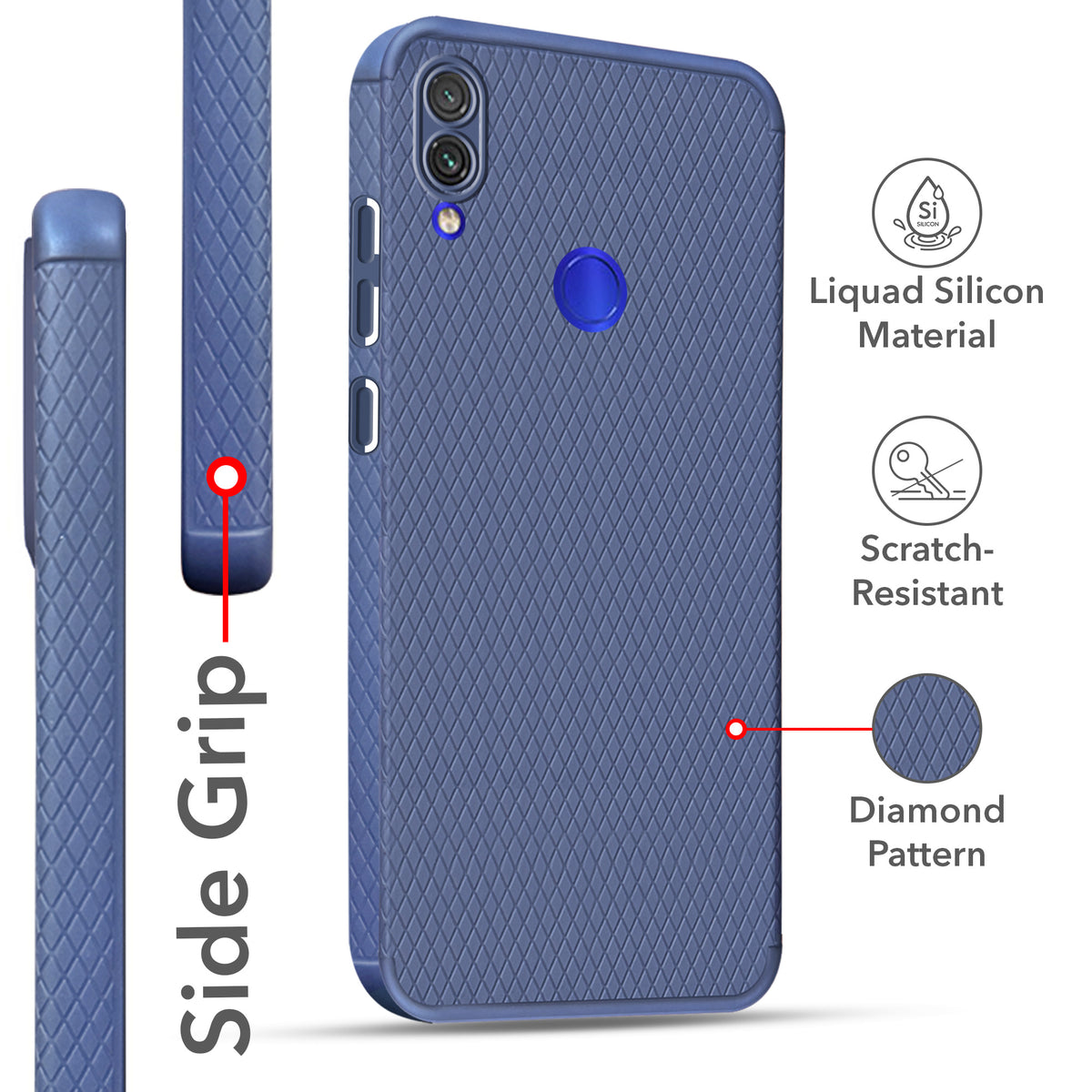 For Redmi Note 7 | Note 7S | Note 7 Pro Back Cover Case (Liquid Silicone | Side Grip | Camera Protection)