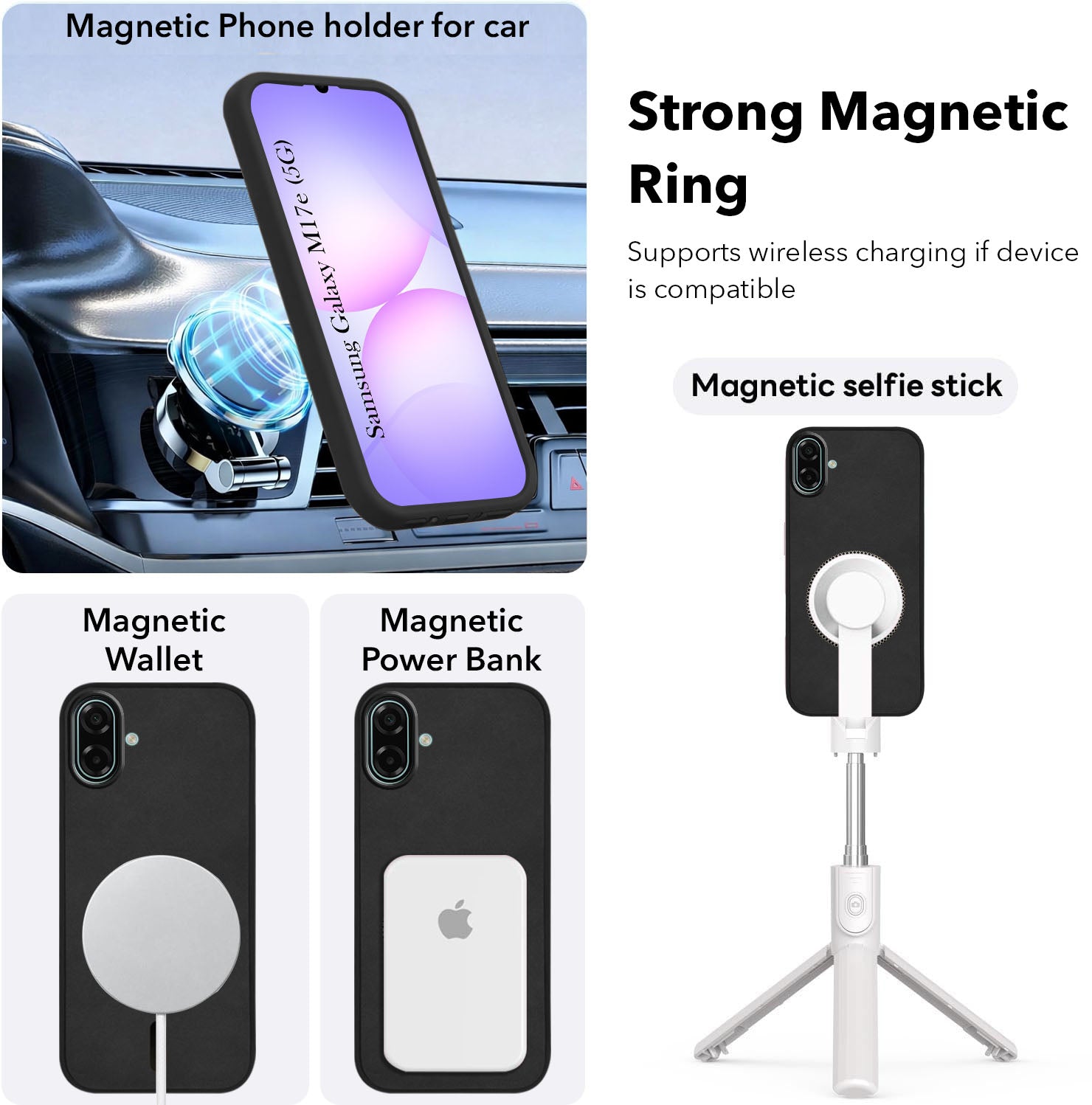 For Samsung Galaxy M17e Back Cover Case Leather Finish (MagSafe Compatible Wireless Charging | Soft Touch | Camera Bump Protection)