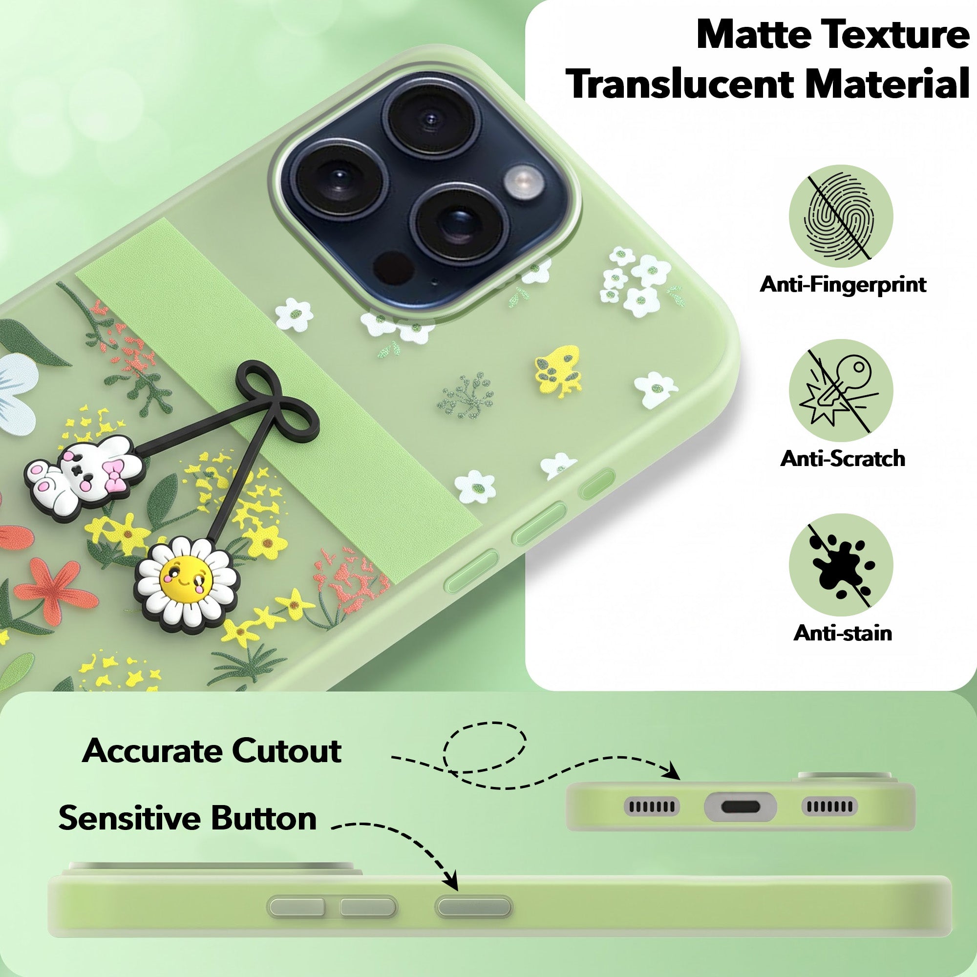 For Apple iPhone 15 Pro Max Back Cover Case (3D Cute Cartoons | Hard Back Side Soft | Matte Premium Finish | HD Printing)