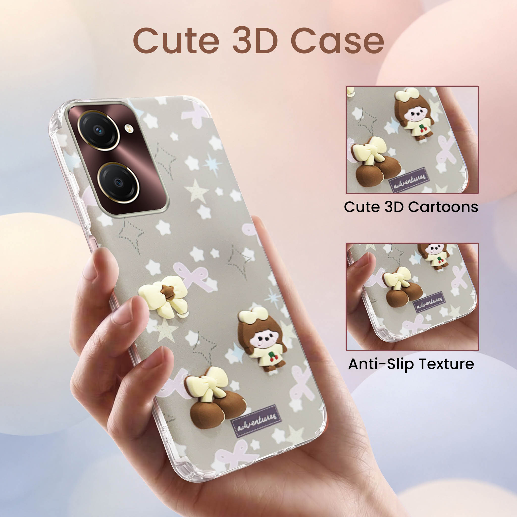 For Vivo iQOO Z9 Lite 5G Back Cover Case (3D Cute Cartoons | Hard Back Side Soft | Matte Premium Finish | HD Printing)
