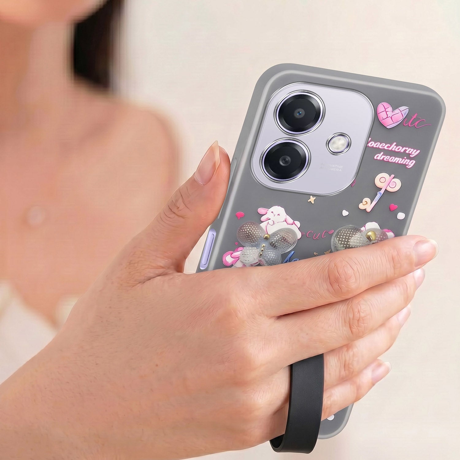 For Oppo A3X (4G/5G) | Oppo A3 5G Back Cover Case (3D Cute Heart Strap Holder | Camera Protection | Designer Girls Print)