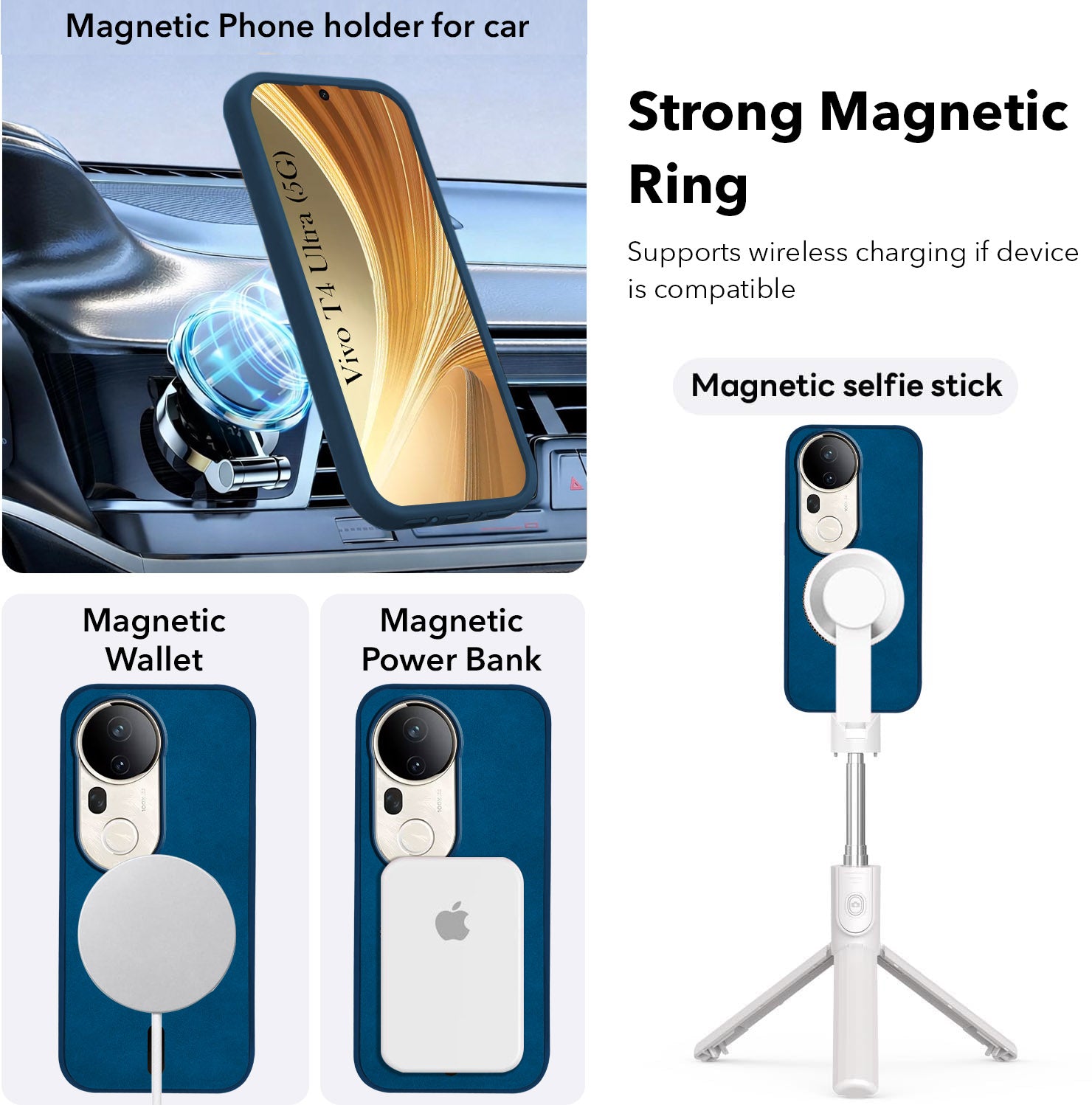 For Vivo T4 Ultra Back Cover Case Leather Finish (MagSafe Compatible Wireless Charging | Soft Touch | Camera Bump Protection)