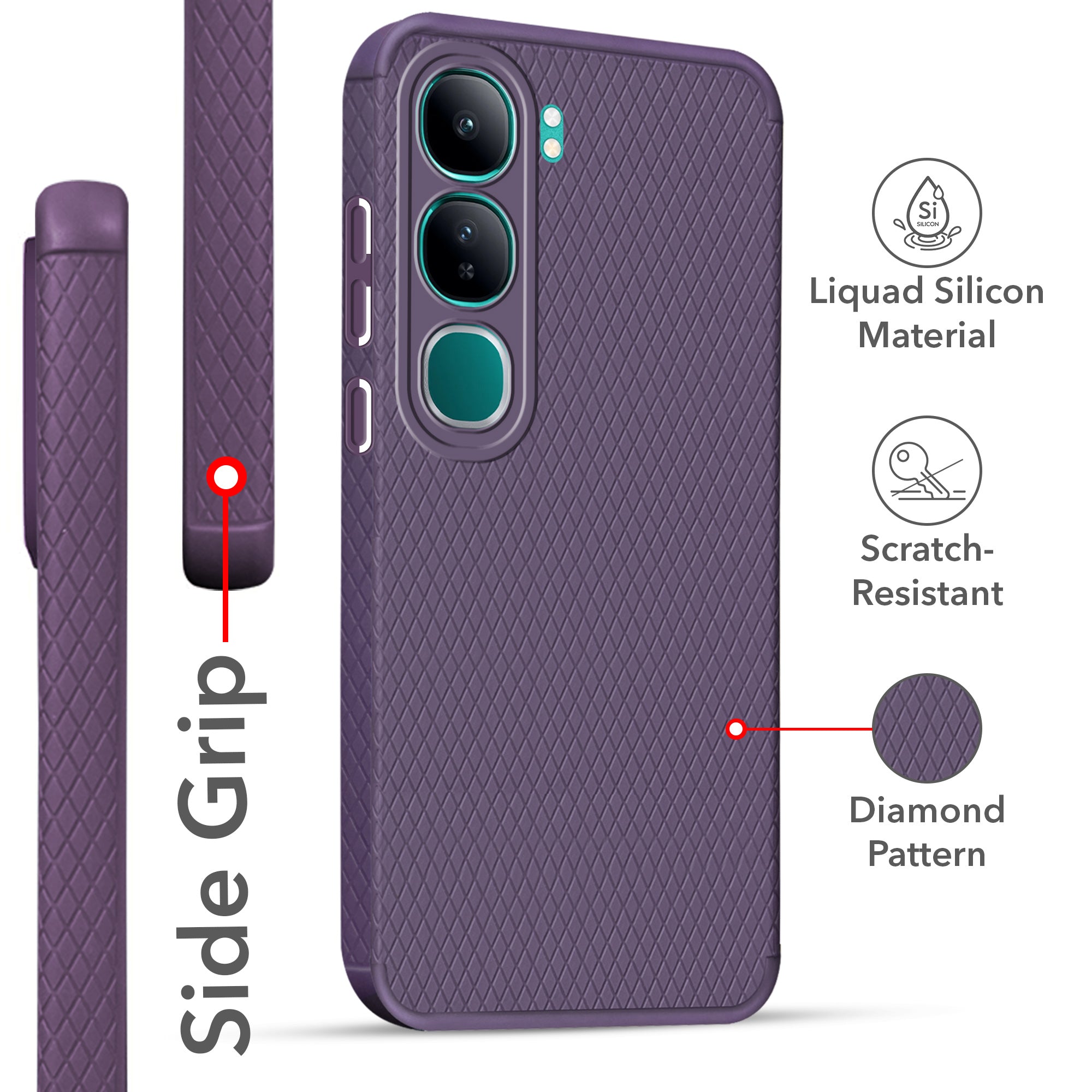 For Vivo Y300 Back Cover Case (Liquid Silicone | Side Grip | Camera Protection)