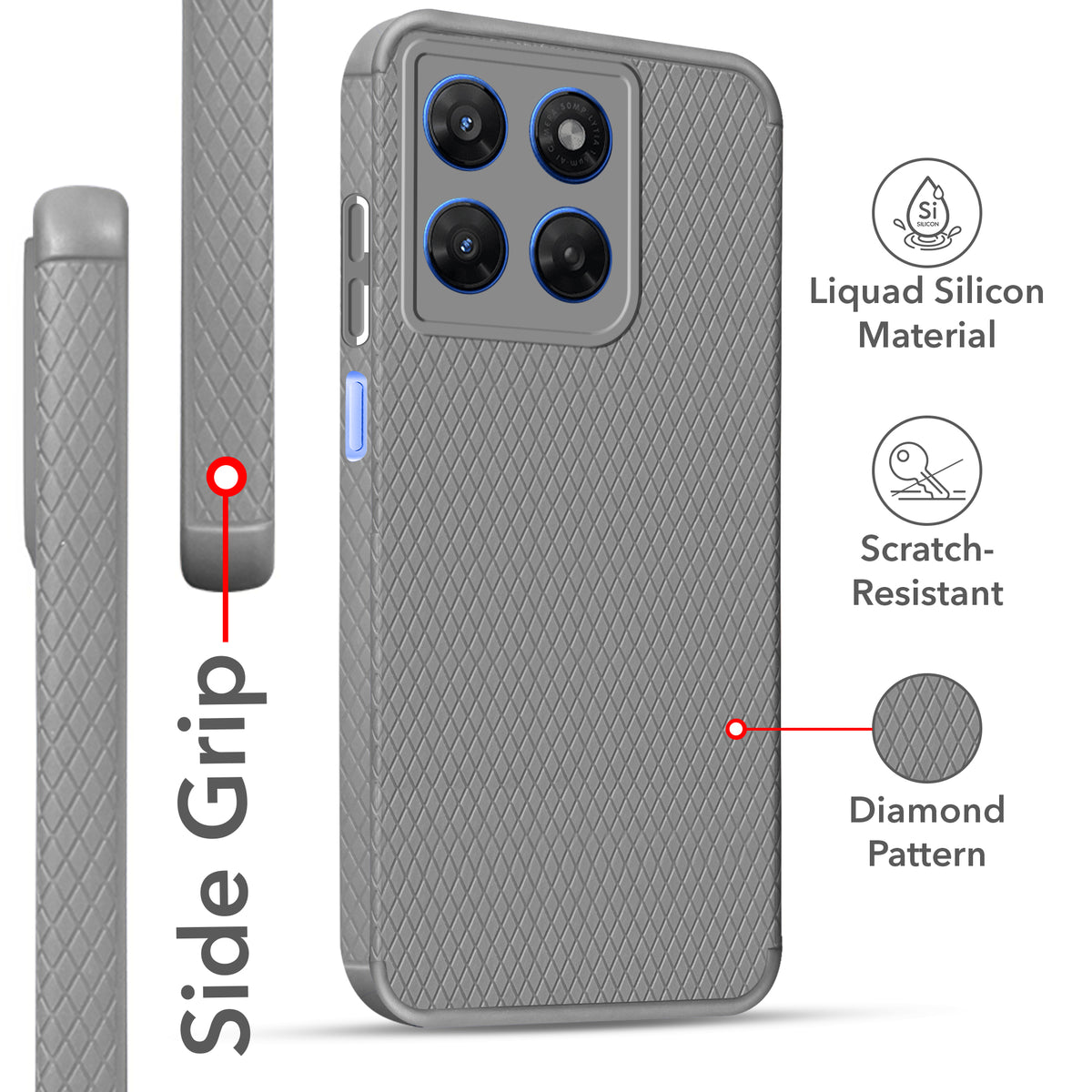 For Motorola Moto G37 Back Cover Case Liquid Silicone (Camera Protection | Side Grip Texture | Soft and Flexible)
