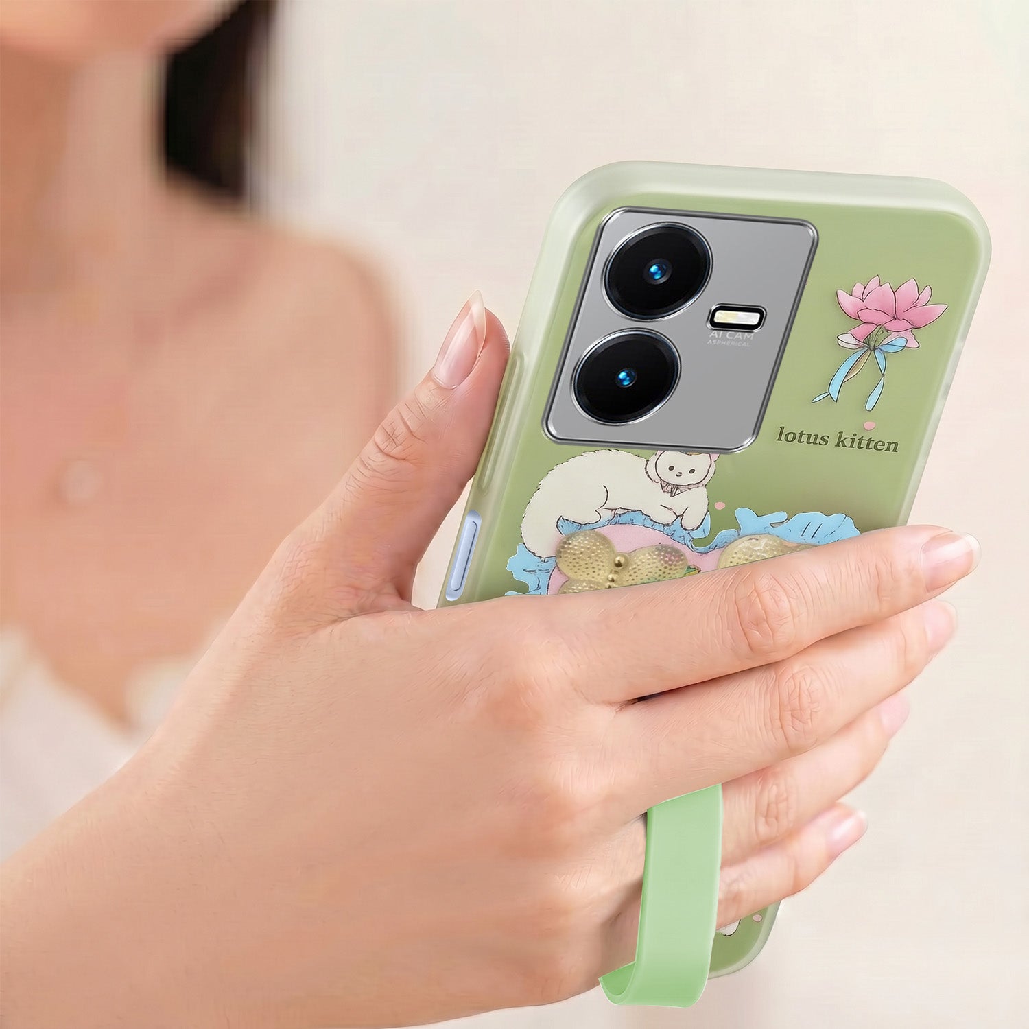 For Vivo Y22 | Vivo Y22s Back Cover Case (3D Cute Heart Strap Holder | Camera Protection | Designer Girls Print)