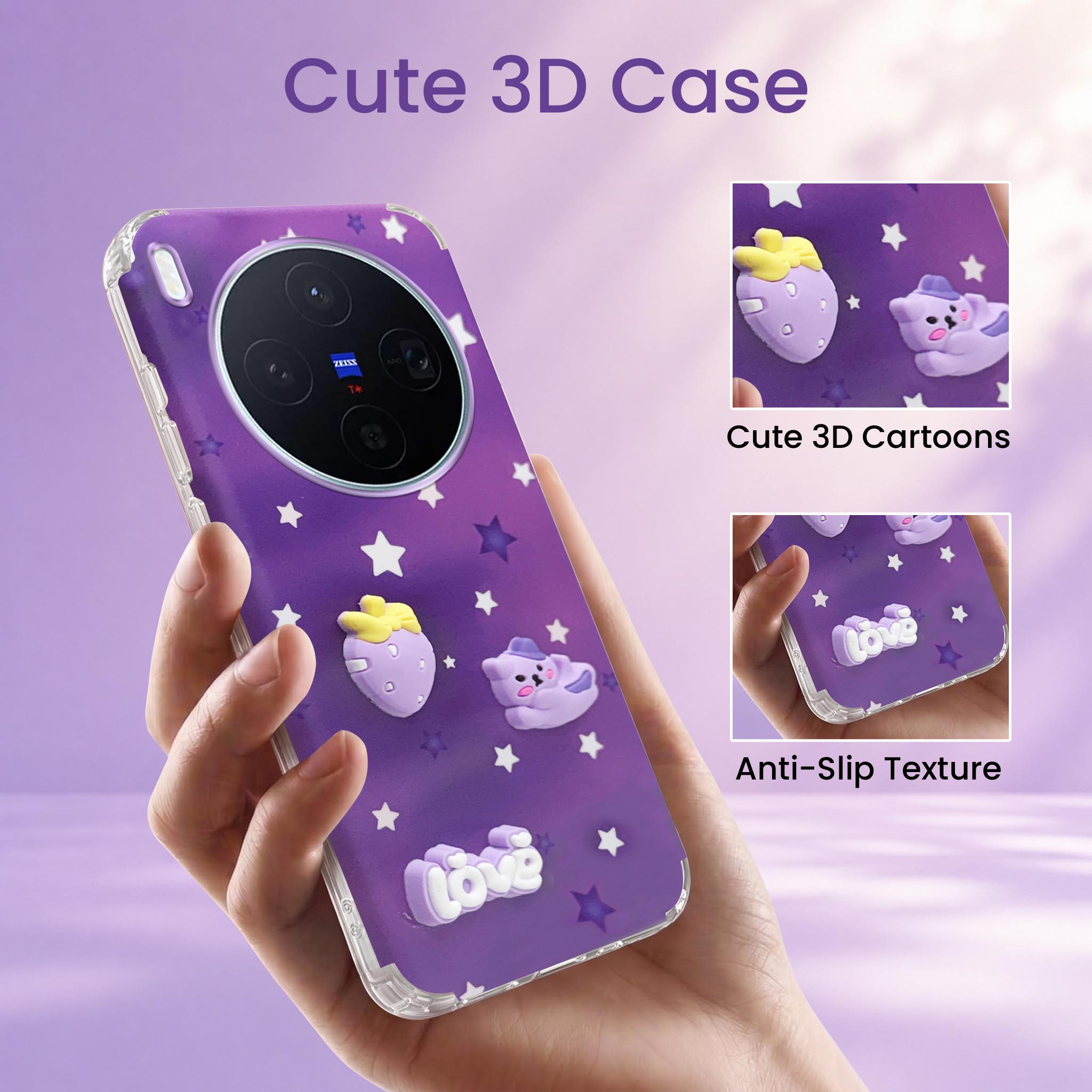For Vivo X300 5G Back Cover Case (3D Cute Cartoons | Hard Back Side Soft | Matte Premium Finish | HD Printing)