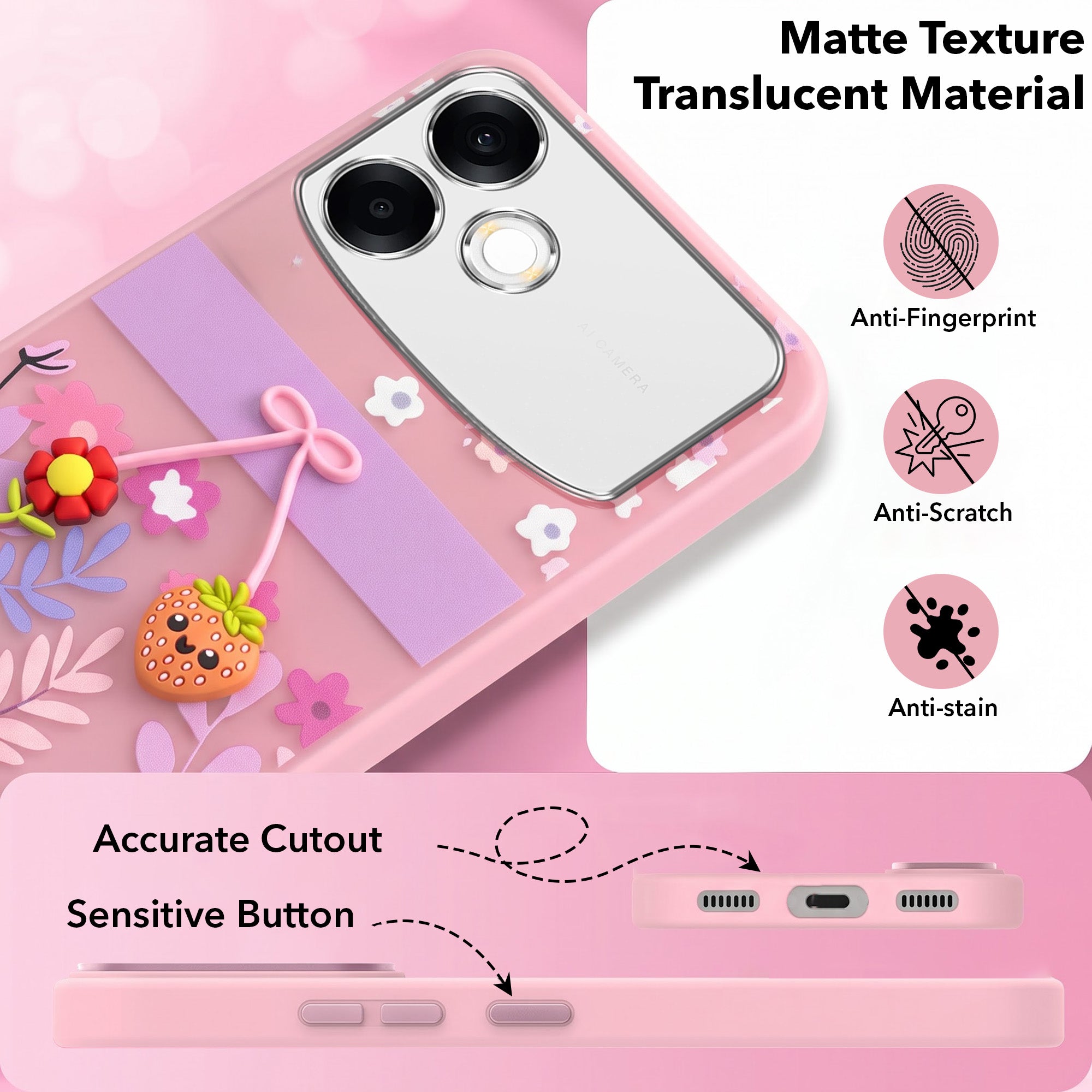 For Oppo F33 Pro 5G Back Cover Case (3D Cute Cartoons | Hard Back Side Soft | Matte Premium Finish | HD Printing)