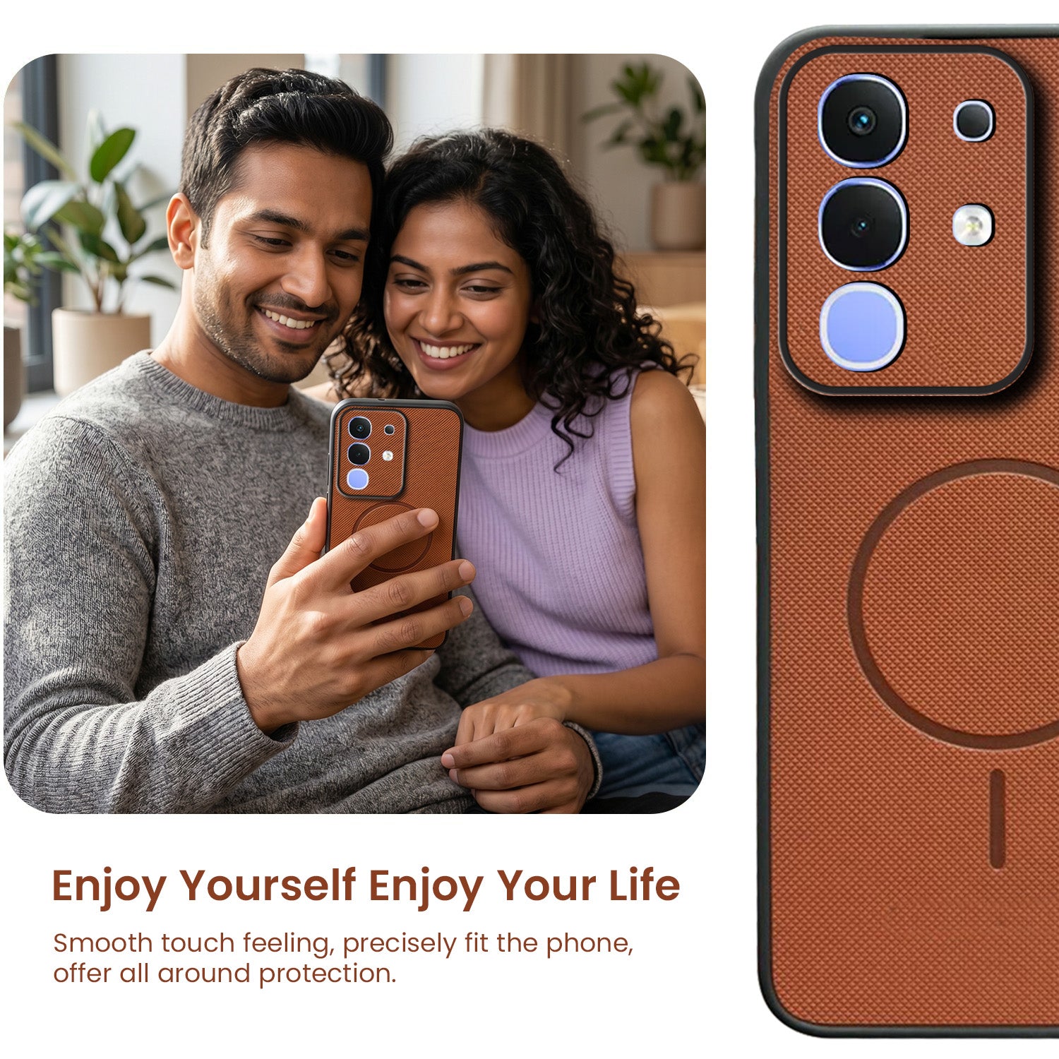 For Vivo iQOO Z10x Back Cover Case PU Leather (Texture Grip Design | Professional Minimalist | Camera Protection | Soft and Flexible)