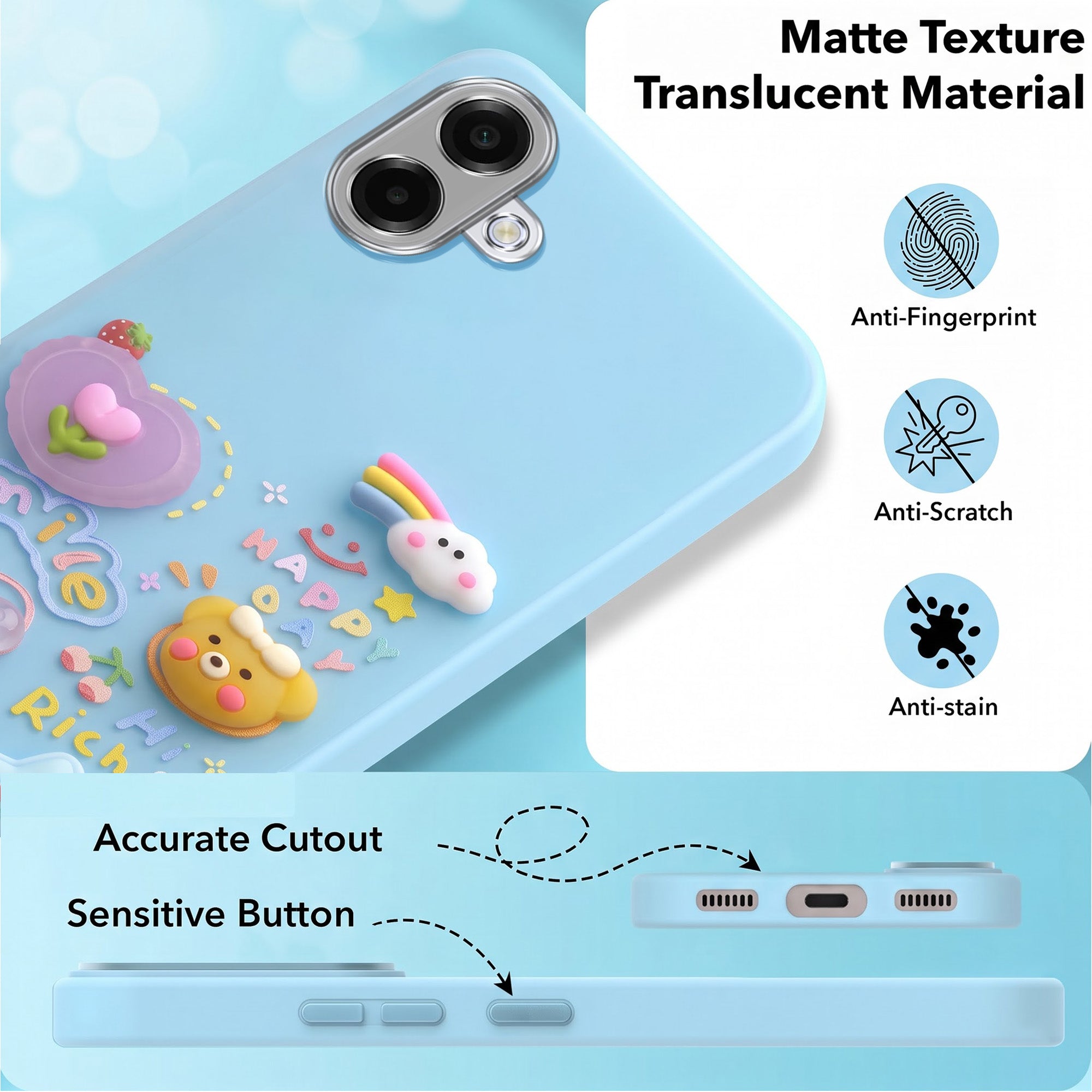 For Samsung Galaxy A07 5G | F70e 5G Back Cover Case (3D Cute Cartoons | Hard Back Side Soft | Matte Premium Finish | HD Printing)