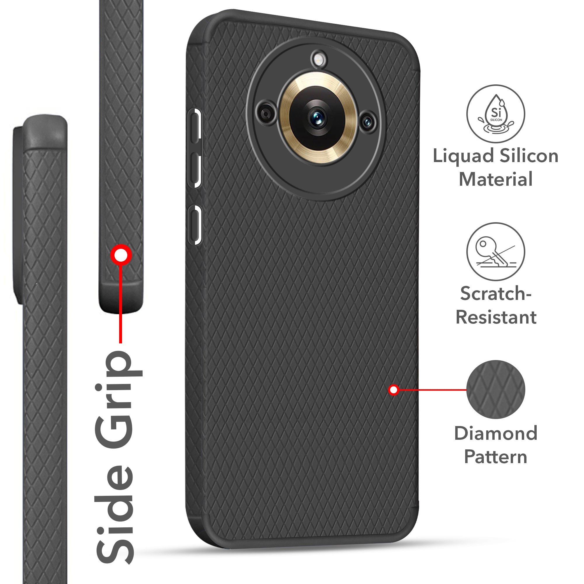 For Realme 11 Pro 5G | 11 Pro Plus Back Cover Case (Liquid Silicone | Side Grip | Camera Protection)