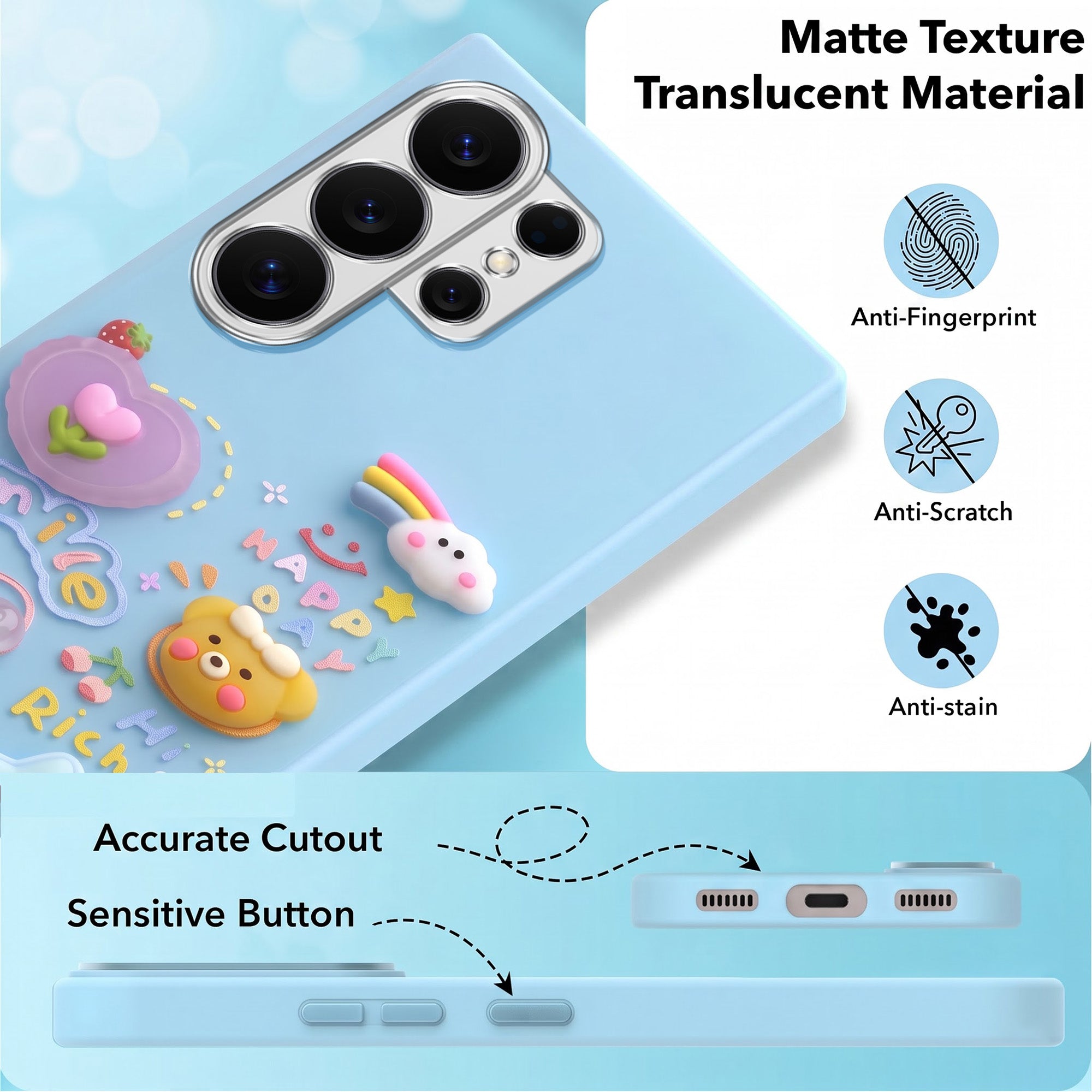 For Samsung Galaxy S26 Ultra Back Cover Case (3D Cute Cartoons | Hard Back Side Soft | Matte Premium Finish | HD Printing)