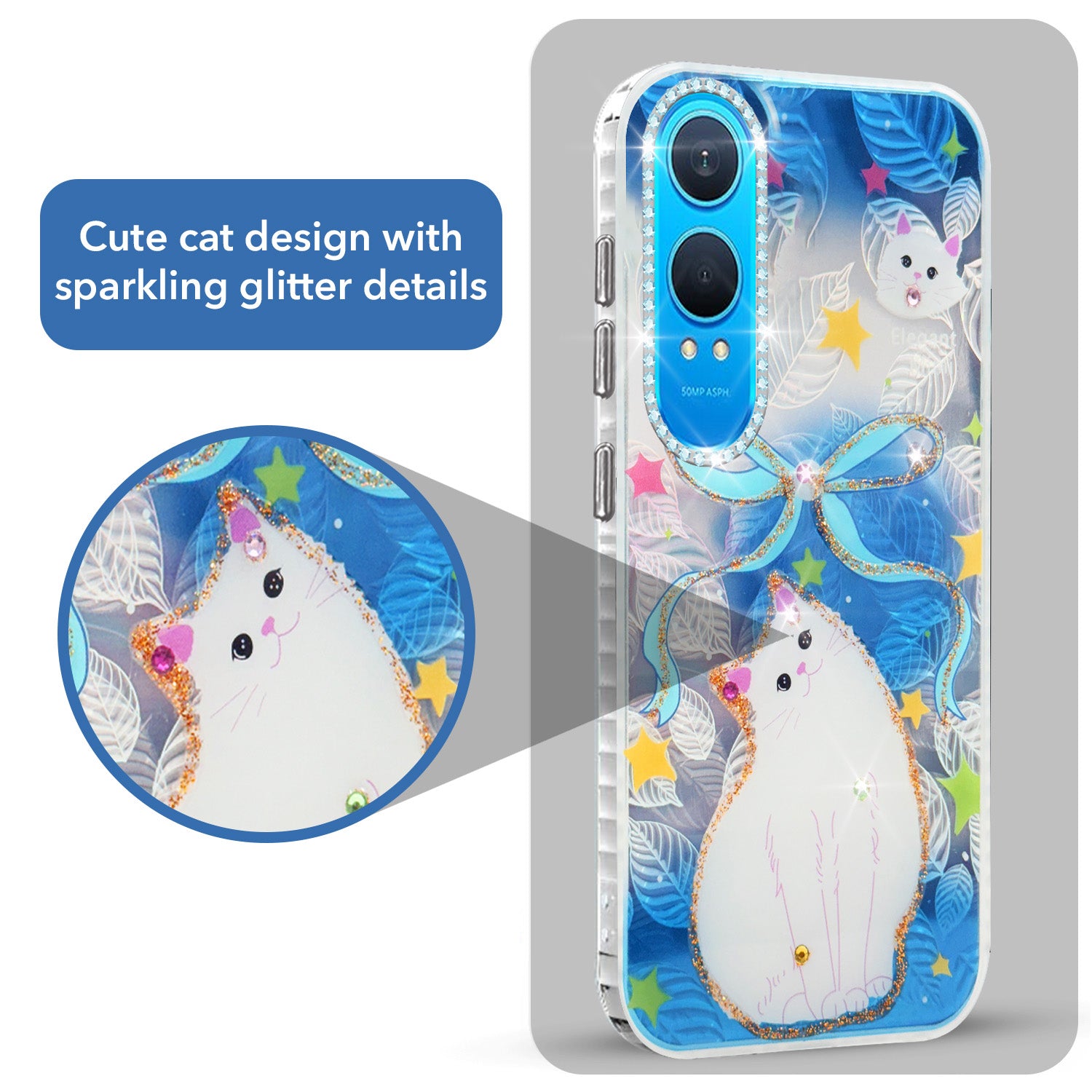 For OnePlus Nord CE 4 Lite Back Cover Case (Luxury Floral Glitter Cute Butterfly | Diamond Studded Camera Bump | Girls & Women Design)