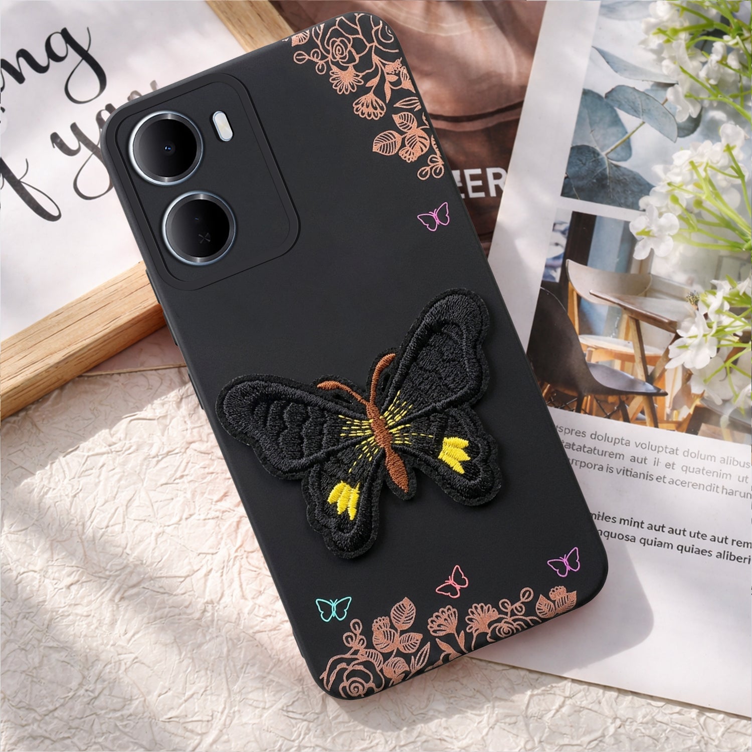 For Redmi 15A 5G Back Cover Case (Soft Butterfly Embroidery | Women Teen Girls | Camera Protection| Matte Silicone)