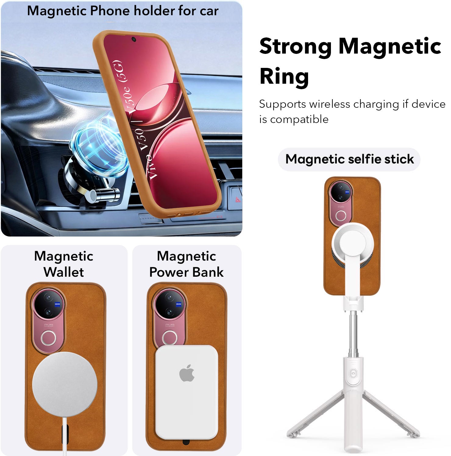 For Vivo V50 | Vivo V50e Back Cover Case Leather Finish (MagSafe Compatible Wireless Charging | Soft Touch | Camera Bump Protection)