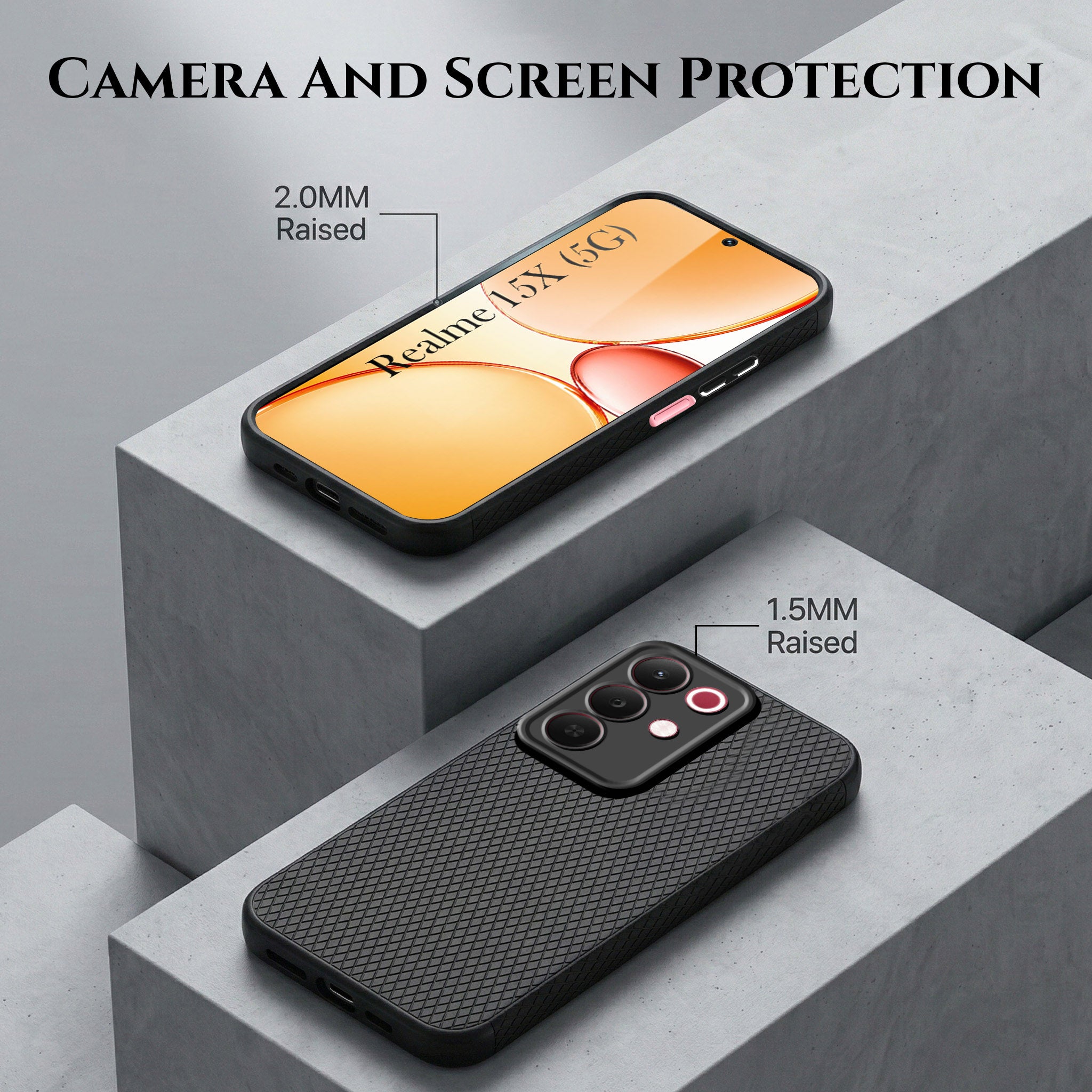 For Realme 15X Combo with Back Cover and 9H Tempered Glass (Liquid Silicone | Camera Protection | Oleophobic Coating Screen Glass)