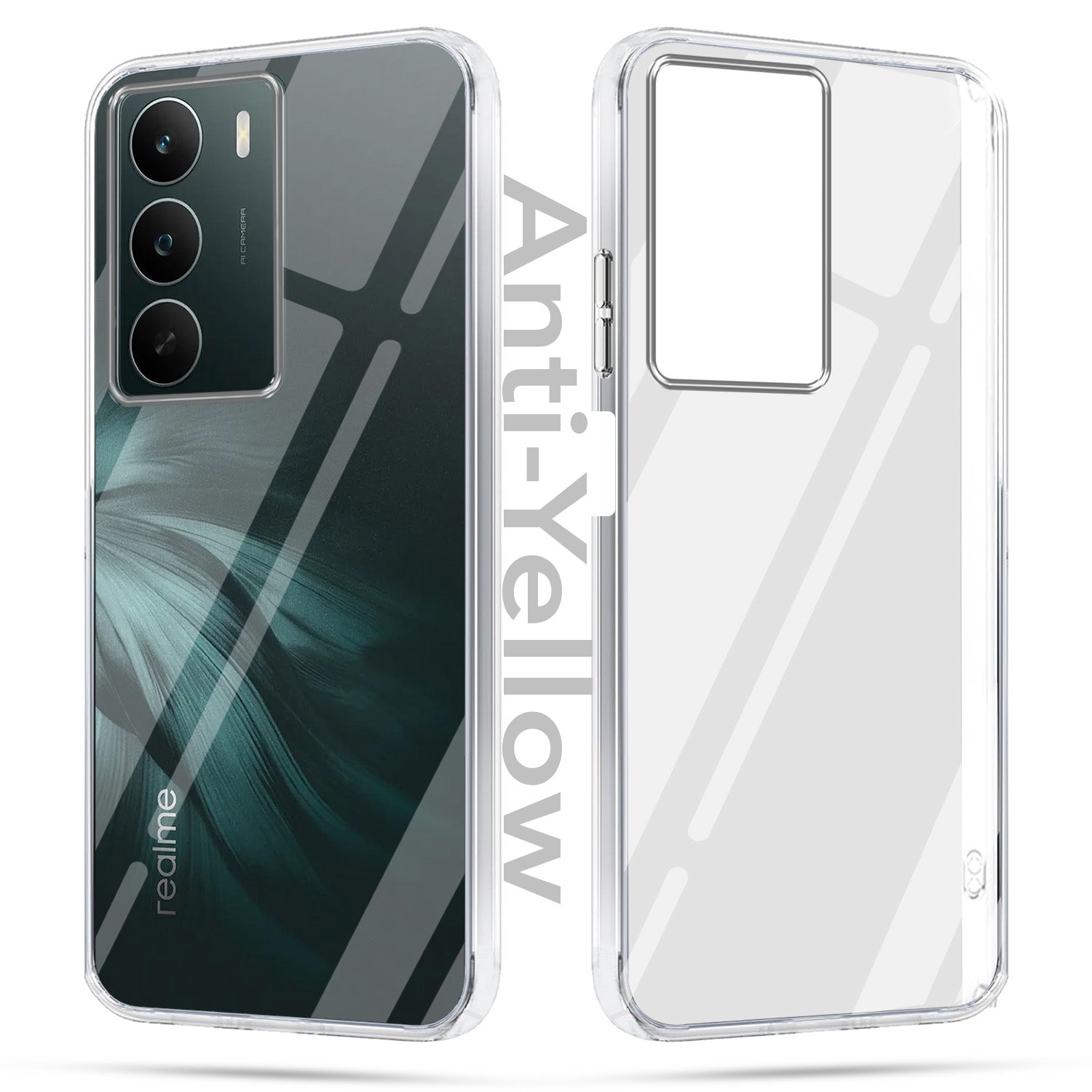 For Realme C75 5G Combo with Back Cover and 9H Tempered Glass (Lifetime Anti-Yellow | Sleek Hard Crystal | Oleophobic Coating Screen Glass)