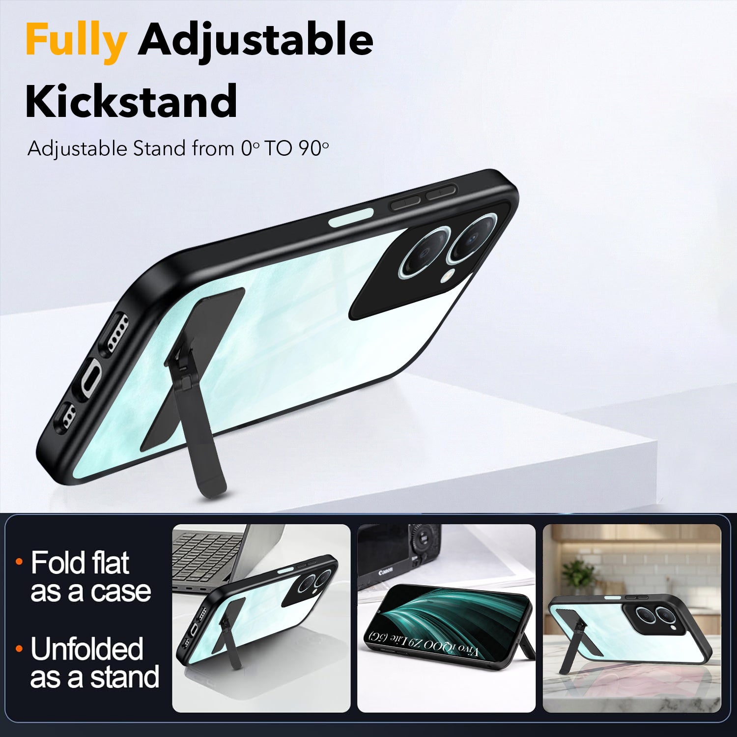 For Vivo iQOO Z9 Lite Back Cover Case (Built-in Stand | Lifetime Anti Yellow | Kickstand Shockproof | Camera Protection | MagSafe Compatible)