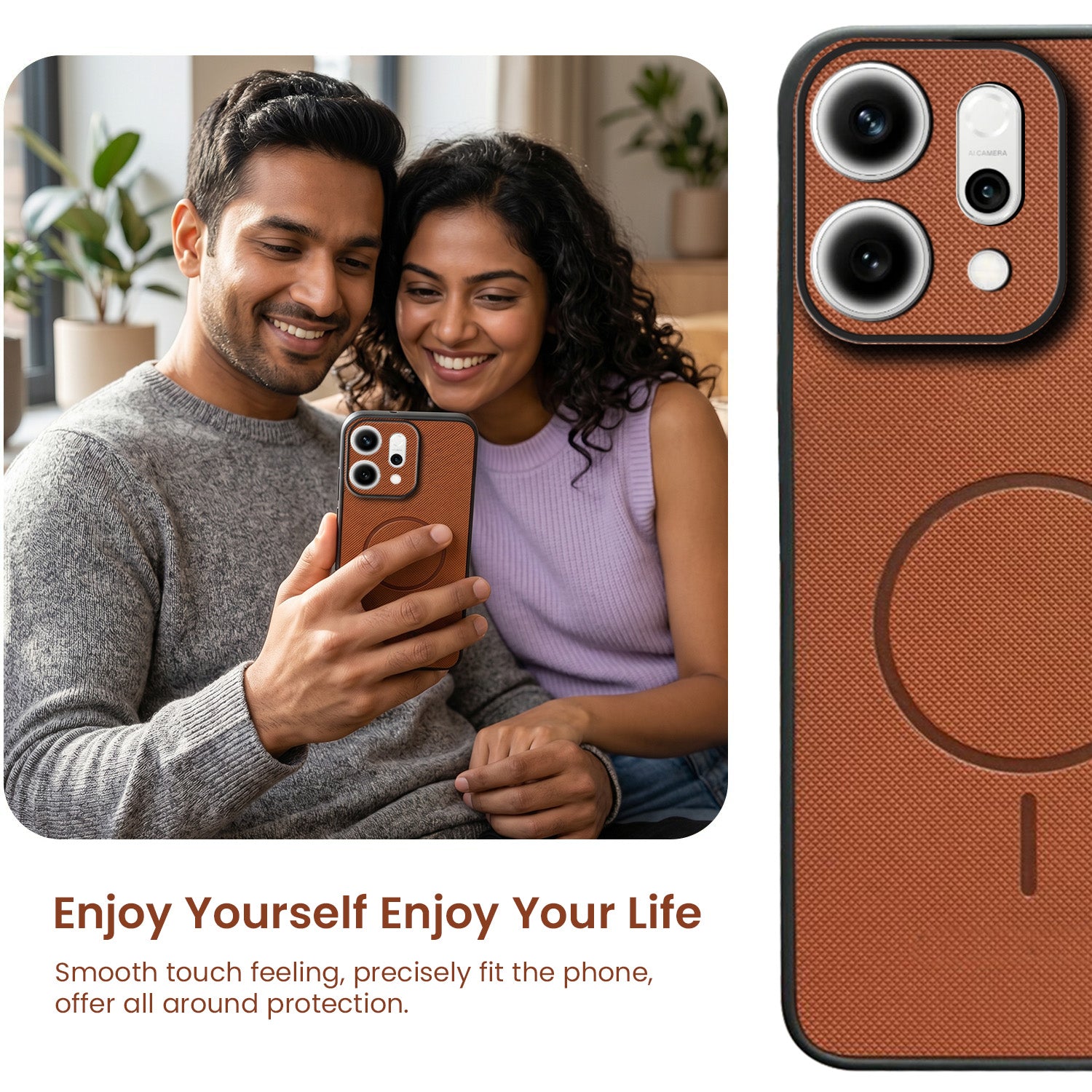 For Oppo Reno14 5G Back Cover Case PU Leather (Texture Grip Design | Professional Minimalist | Camera Protection | Soft and Flexible)