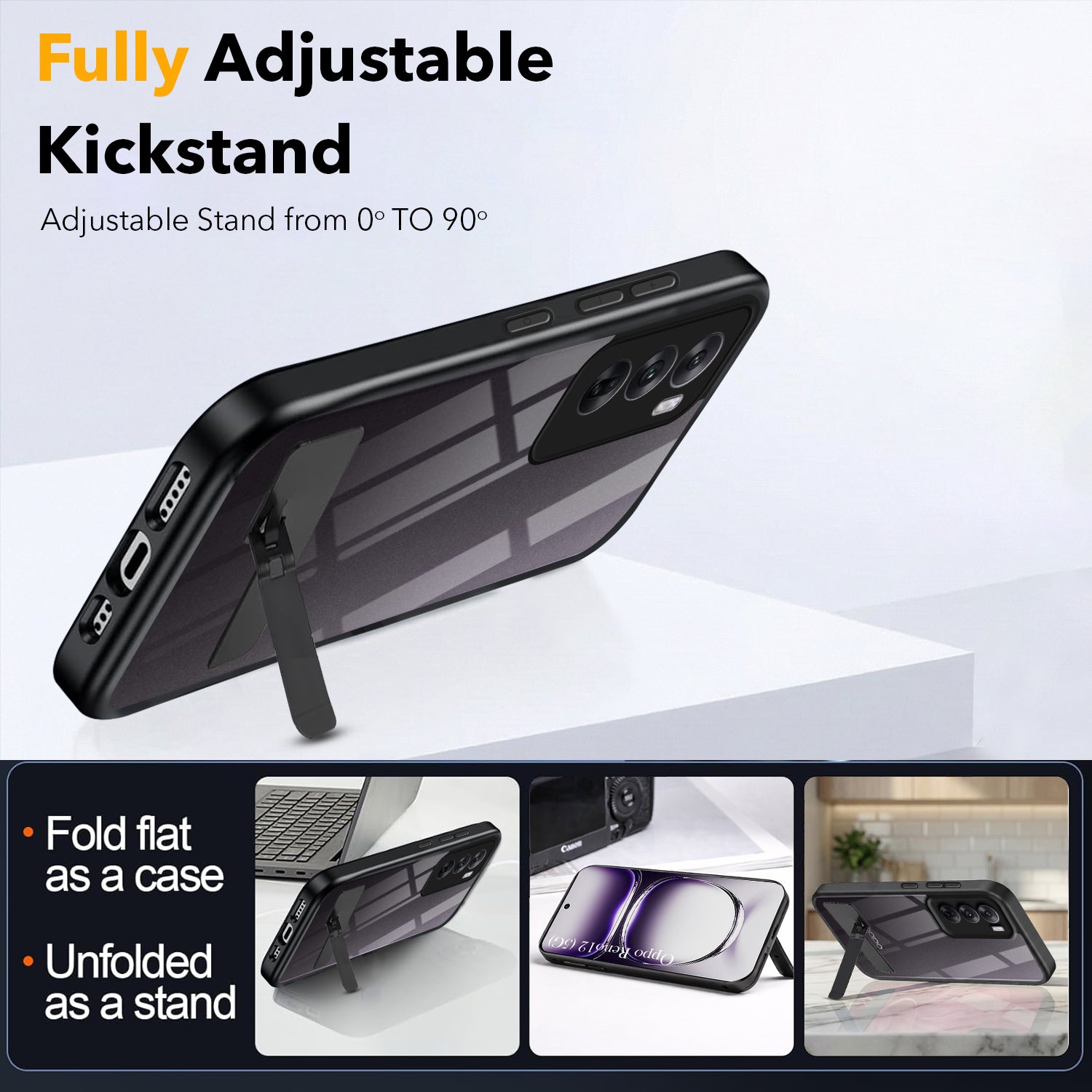 For Oppo Reno12 5G | Oppo Reno 12 5G Back Cover Case (Built-in Stand | Lifetime Anti Yellow | Kickstand Shockproof | Camera Protection | MagSafe Compatible)