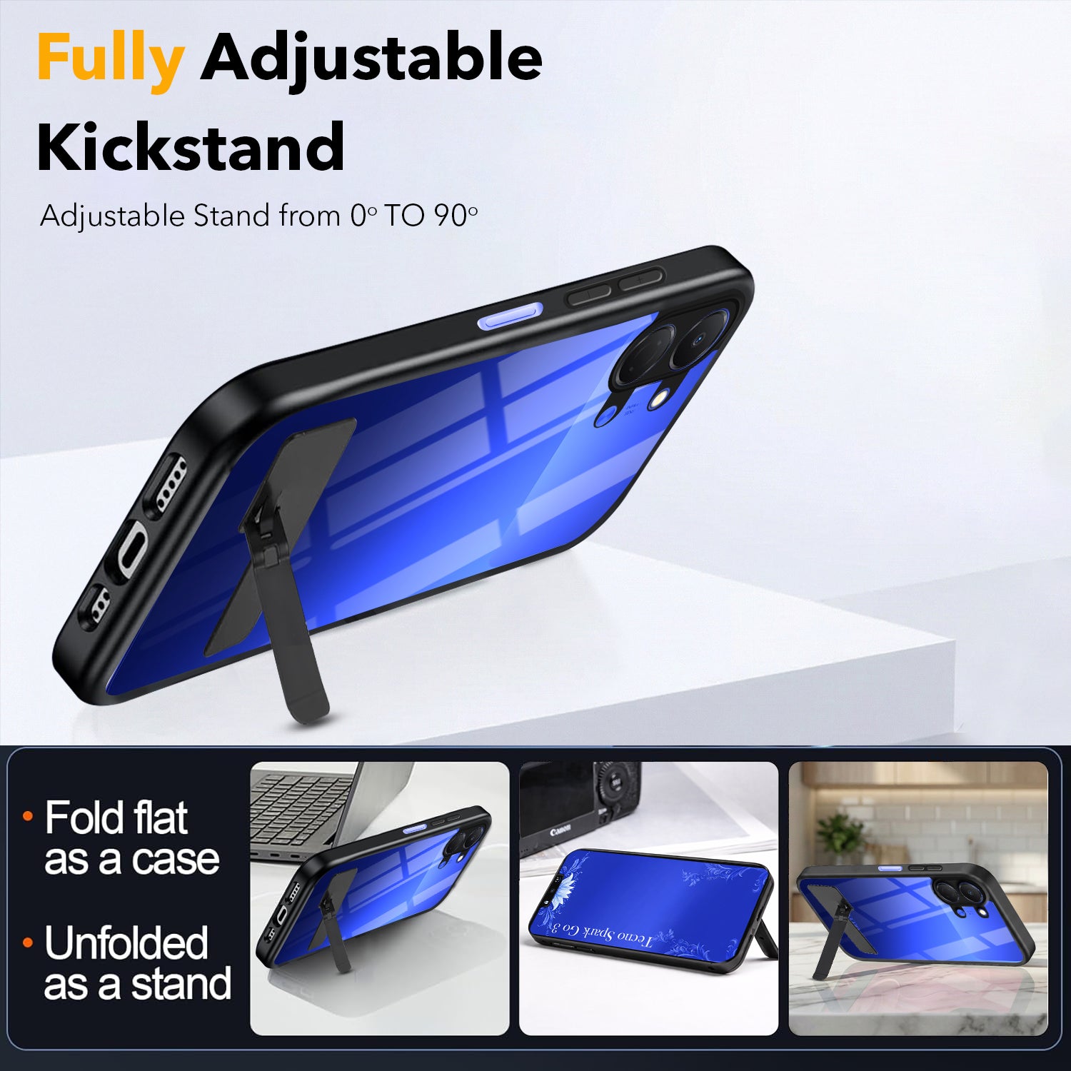 For Tecno Spark Go 3 Back Cover Case (Built-in Stand | Lifetime Anti Yellow | Kickstand Shockproof | Camera Protection | MagSafe Compatible)