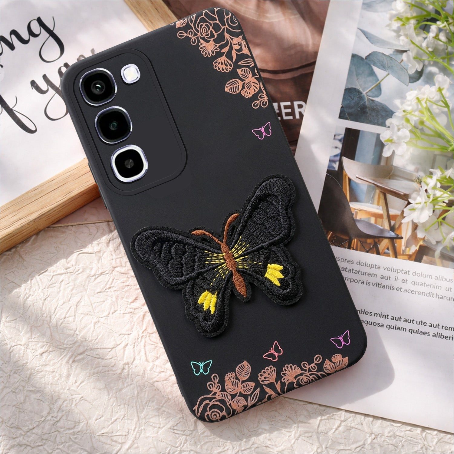 For Realme P4R 5G Back Cover Case (Soft Butterfly Embroidery | Women Teen Girls | Camera Protection| Matte Silicone)